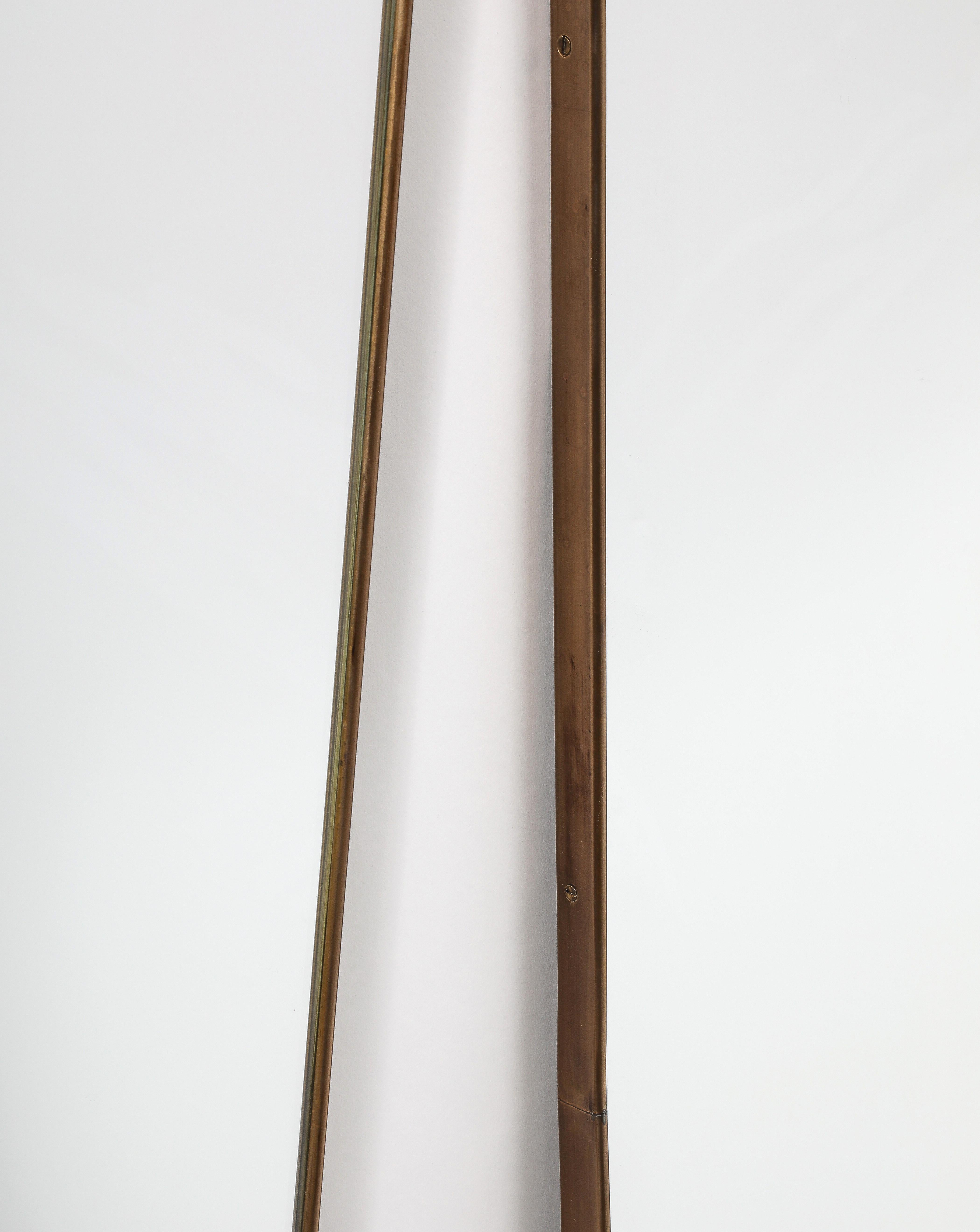 Mid-20th Century Midcentury Italian Modernist Pair of Grand Scale Shaped Brass Mirrors, 1950s For Sale