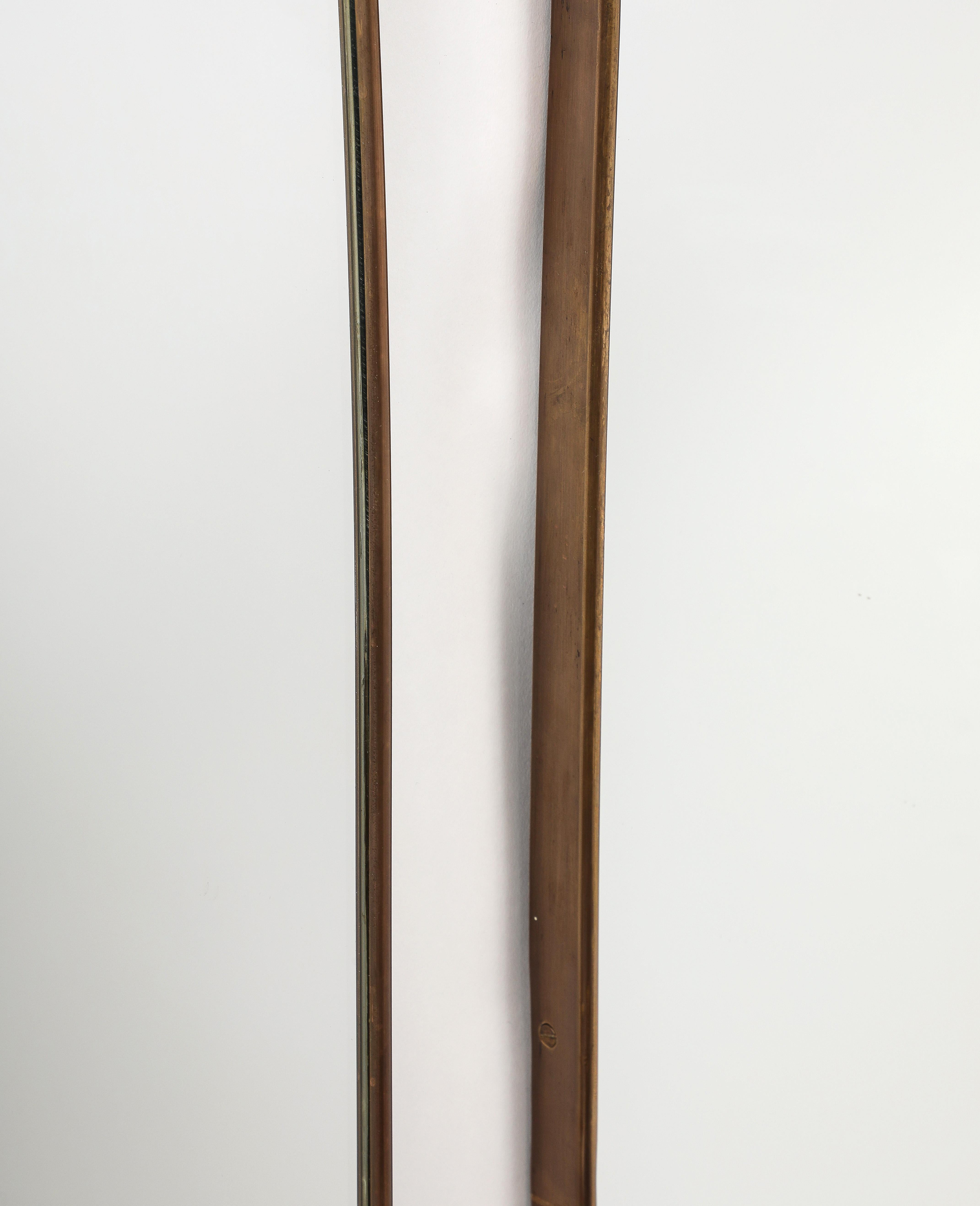Midcentury Italian Modernist Pair of Grand Scale Shaped Brass Mirrors, 1950s For Sale 1