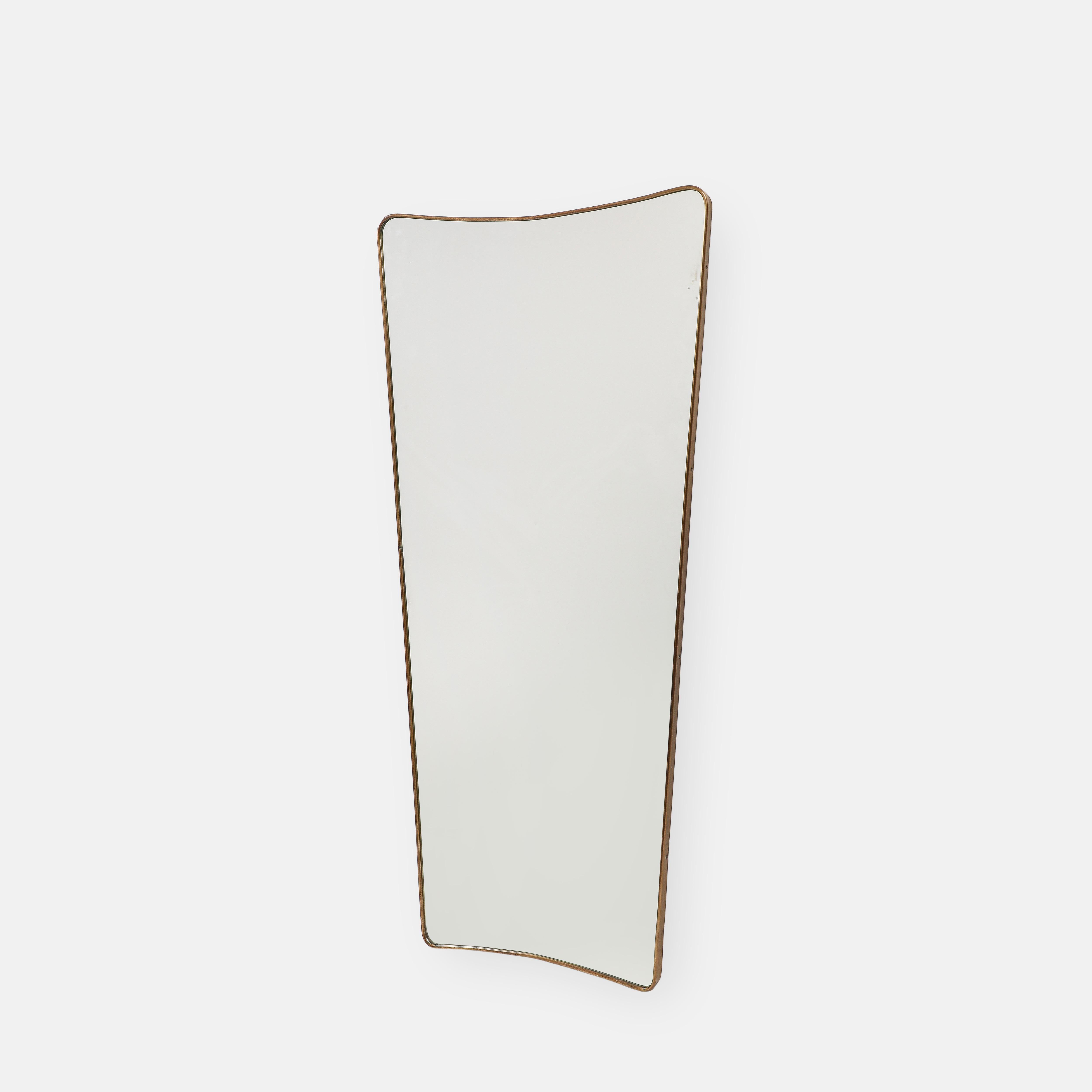 Midcentury Italian Modernist Pair of Grand Scale Shaped Brass Mirrors, 1950s For Sale 2