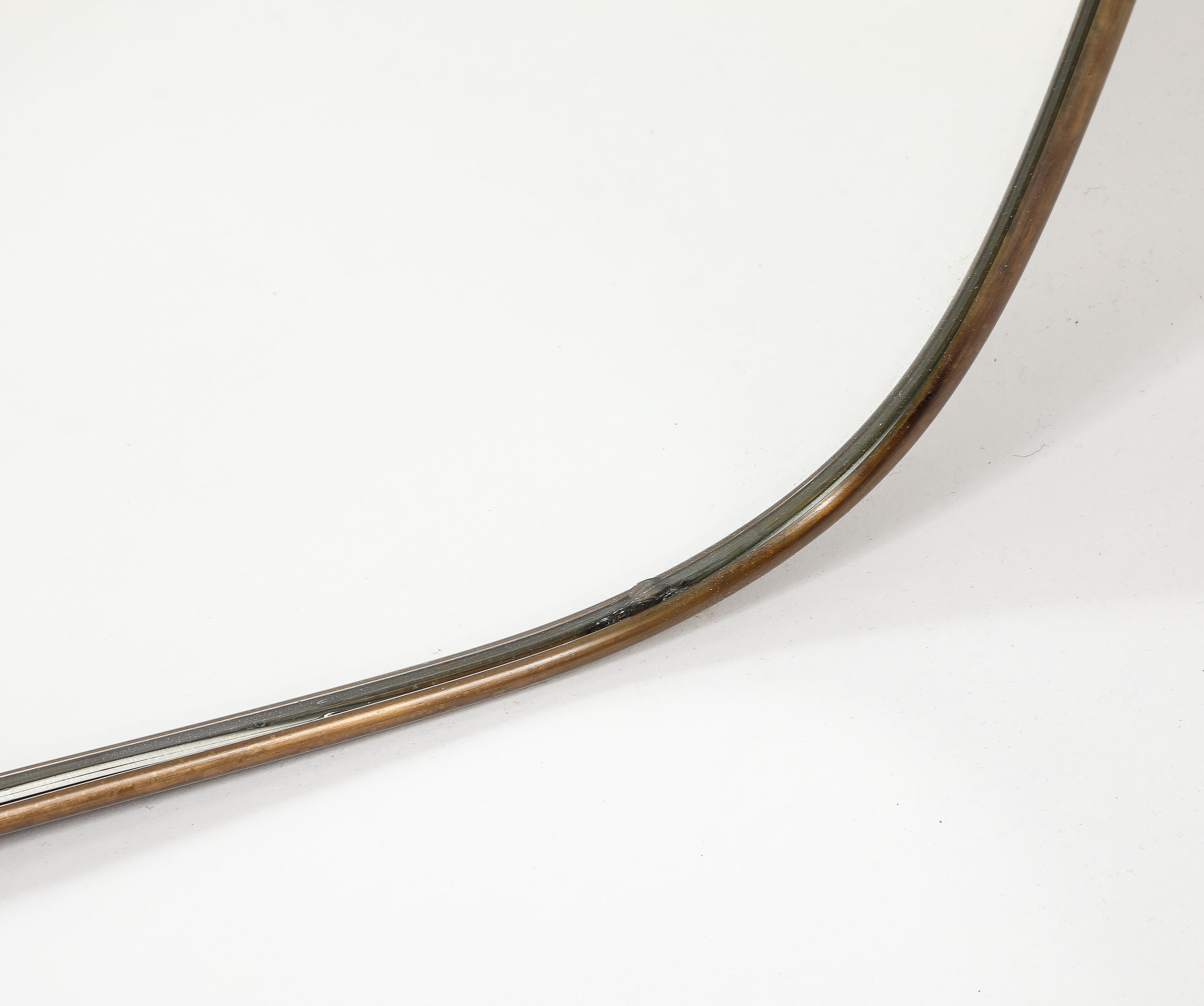 Midcentury Italian Modernist Pair of Grand Scale Shaped Brass Mirrors, 1950s For Sale 4