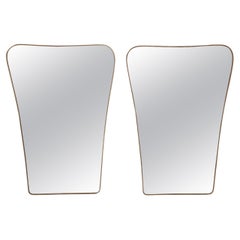 Midcentury Italian Modernist Pair of Large Shaped Brass Mirrors, 1950s