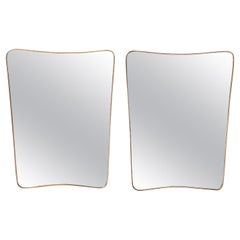 Midcentury Italian Modernist Pair of Shaped Brass Mirrors