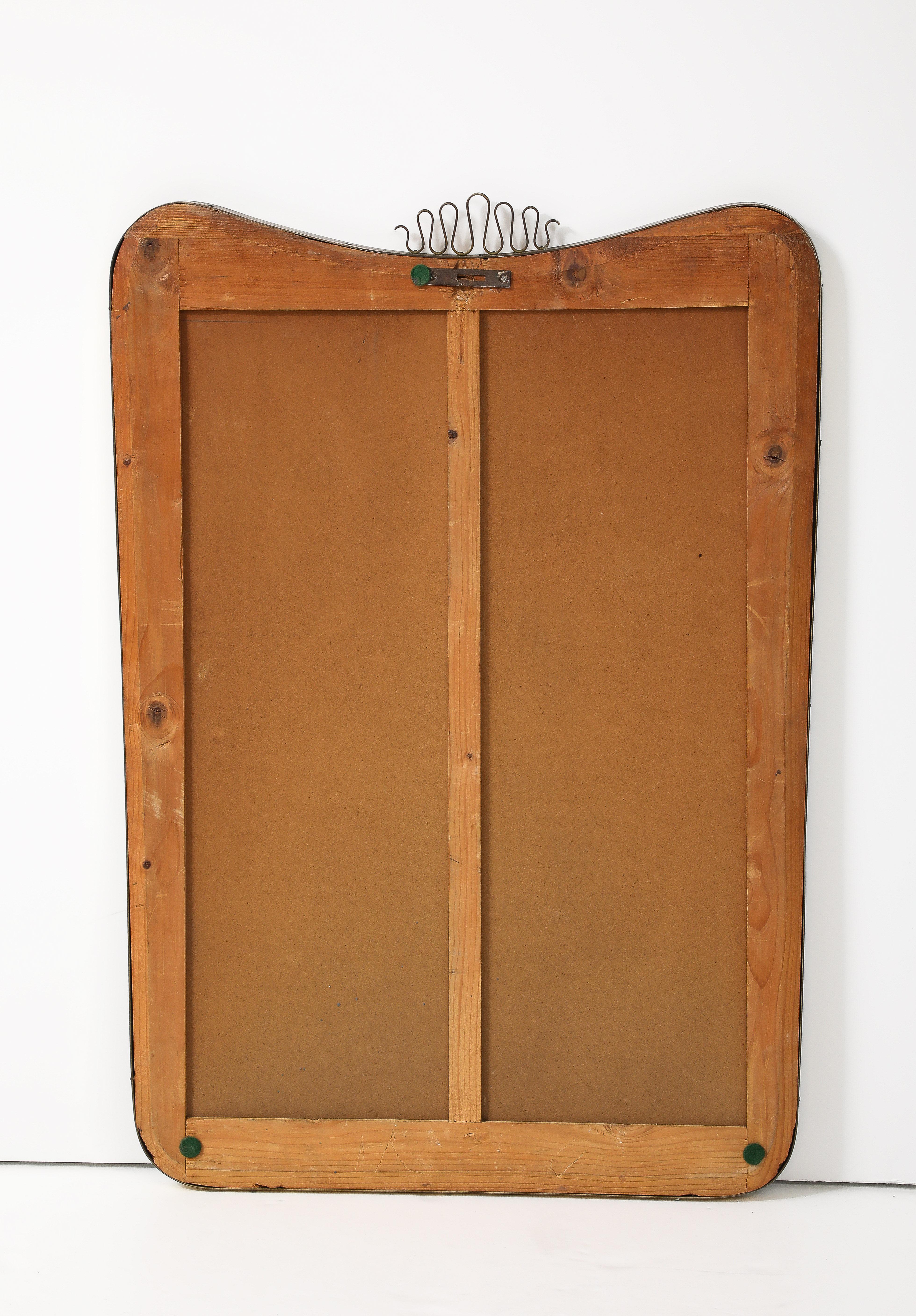 Midcentury Italian Modernist Scroll Top Brass Mirror in the Style of Gio Ponti For Sale 7