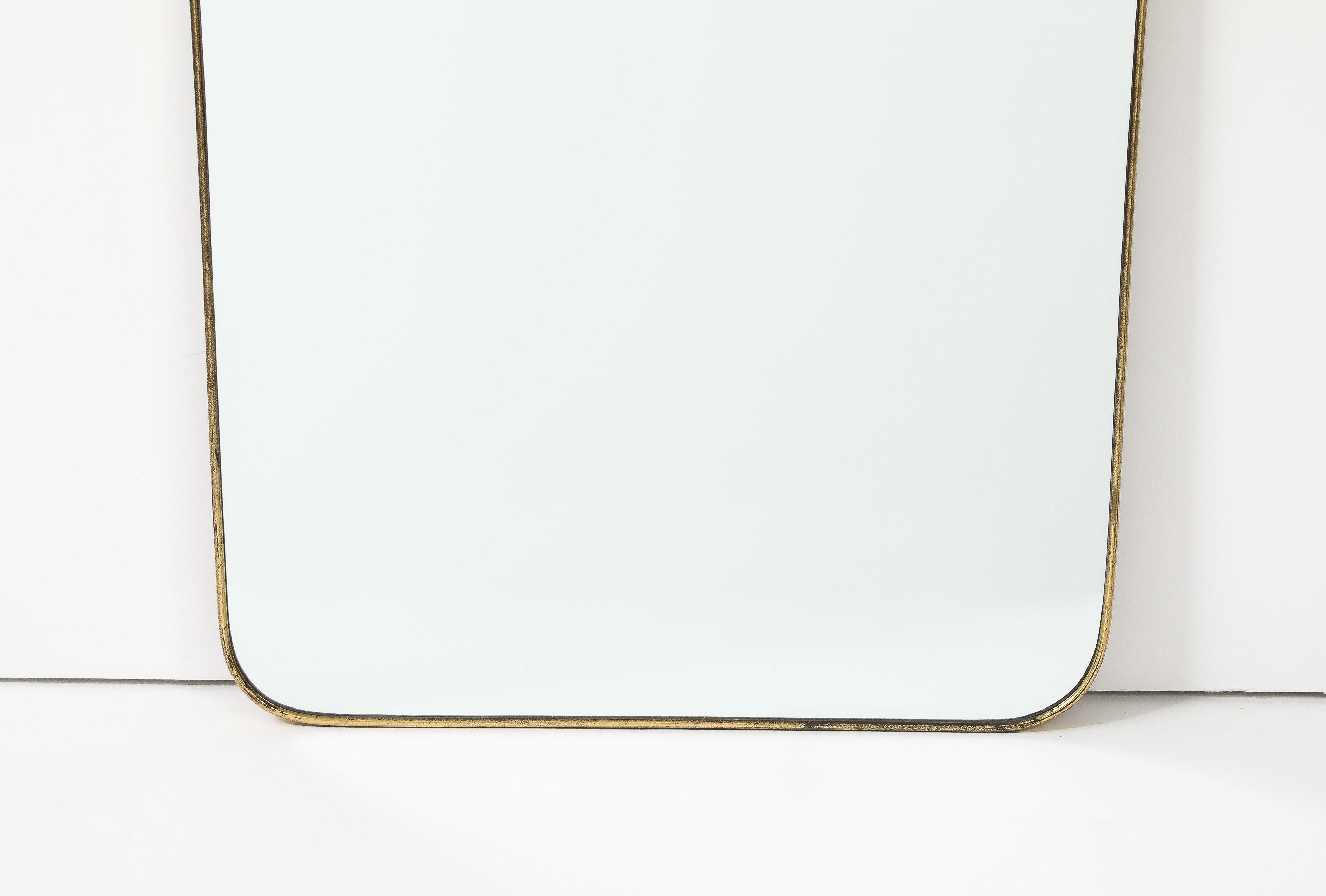 Mid-20th Century Midcentury Italian Modernist Scroll Top Brass Mirror in the Style of Gio Ponti For Sale
