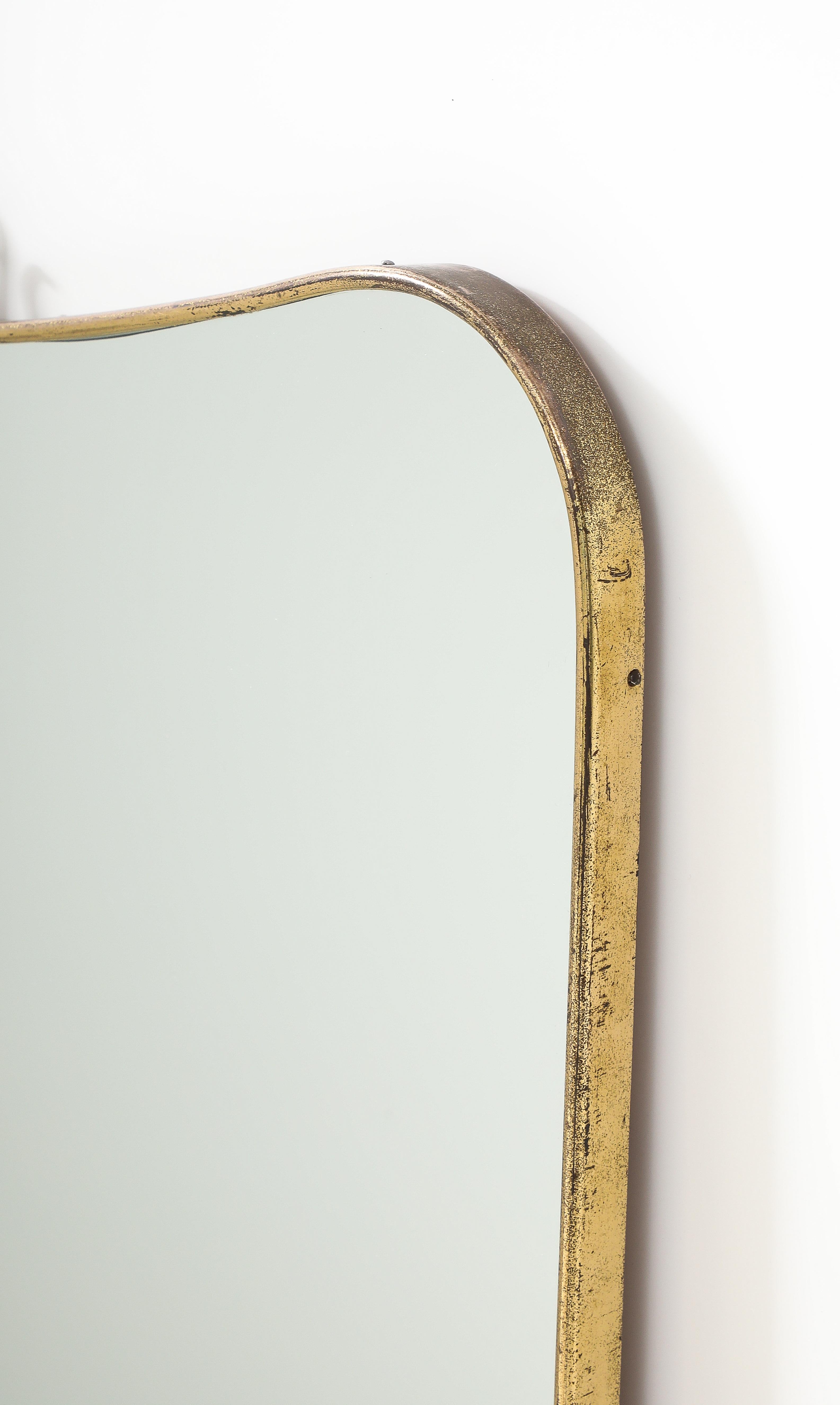 Midcentury Italian Modernist Scroll Top Brass Mirror in the Style of Gio Ponti For Sale 3