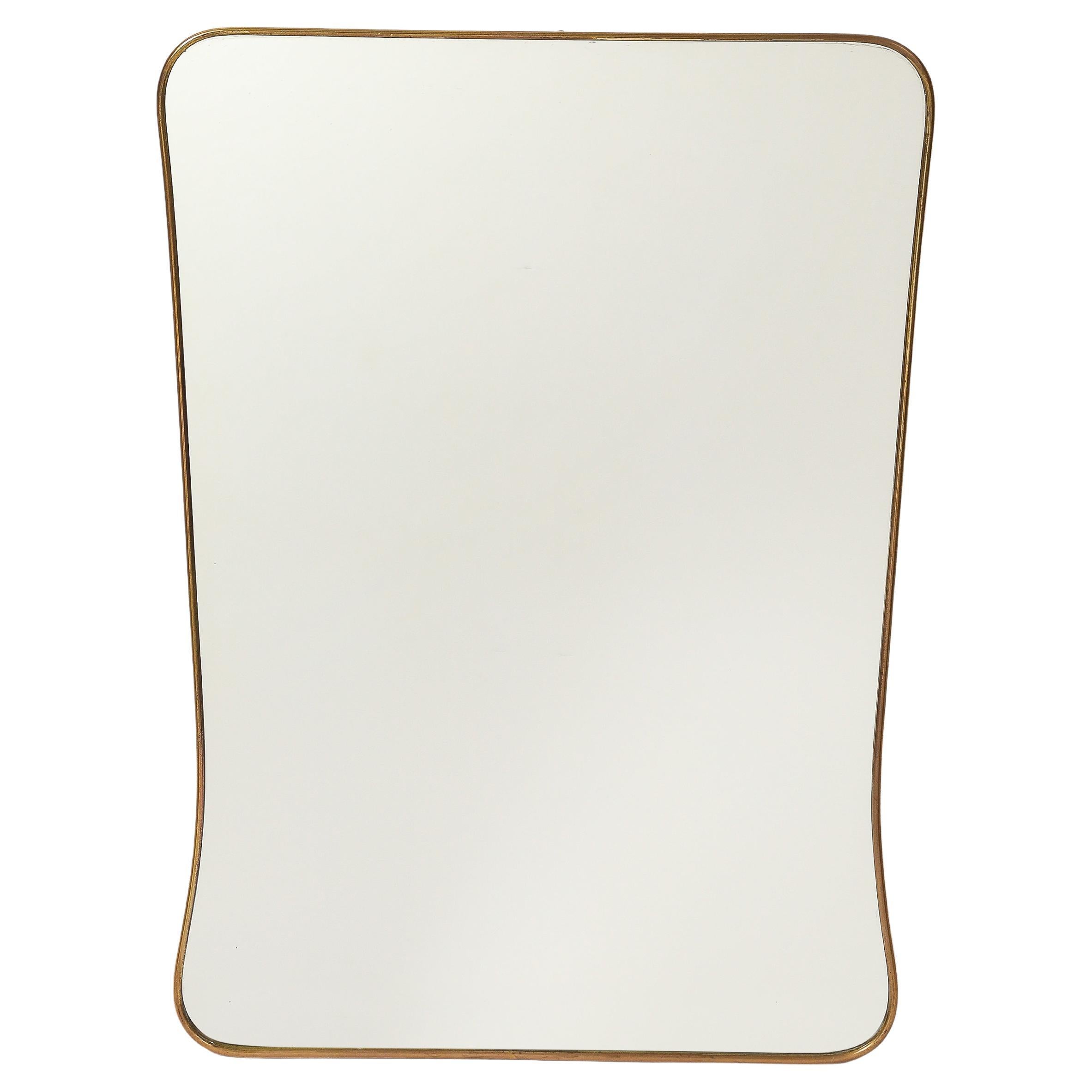 Midcentury Italian Modernist Shaped Brass Wall Mirror 1950s