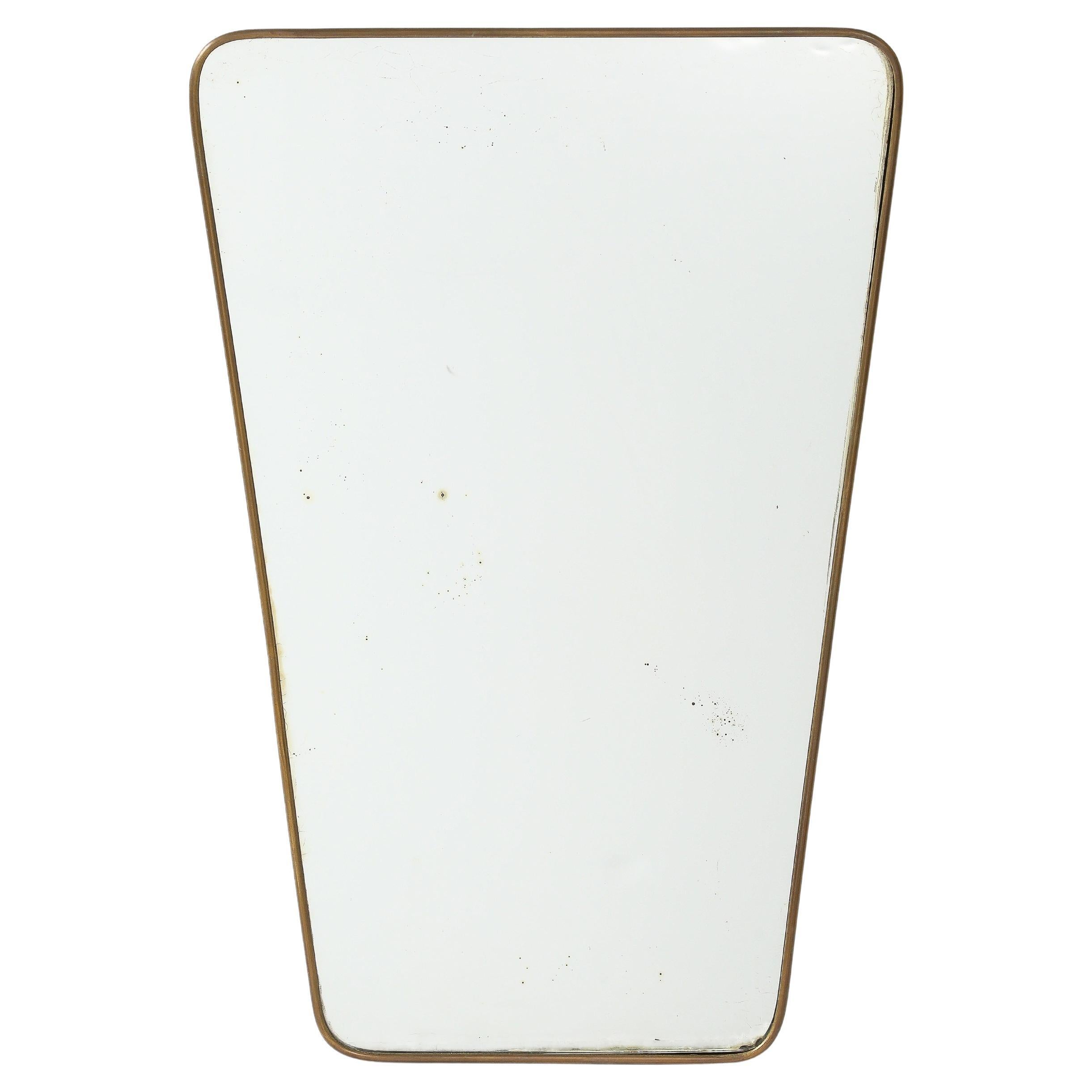 Midcentury Italian Modernist Shaped Brass Wall Mirror, 1950s For Sale