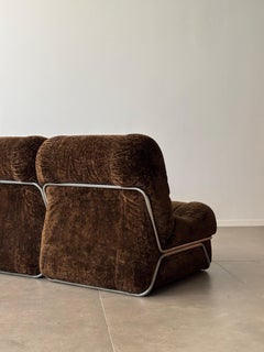 Midcentury Italian modular sofa, Brown fabric & Chrome, 1960s Italy