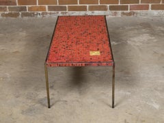 Midcentury Italian Mosaic Table with Iron Base and Red Glass Tile Style Top