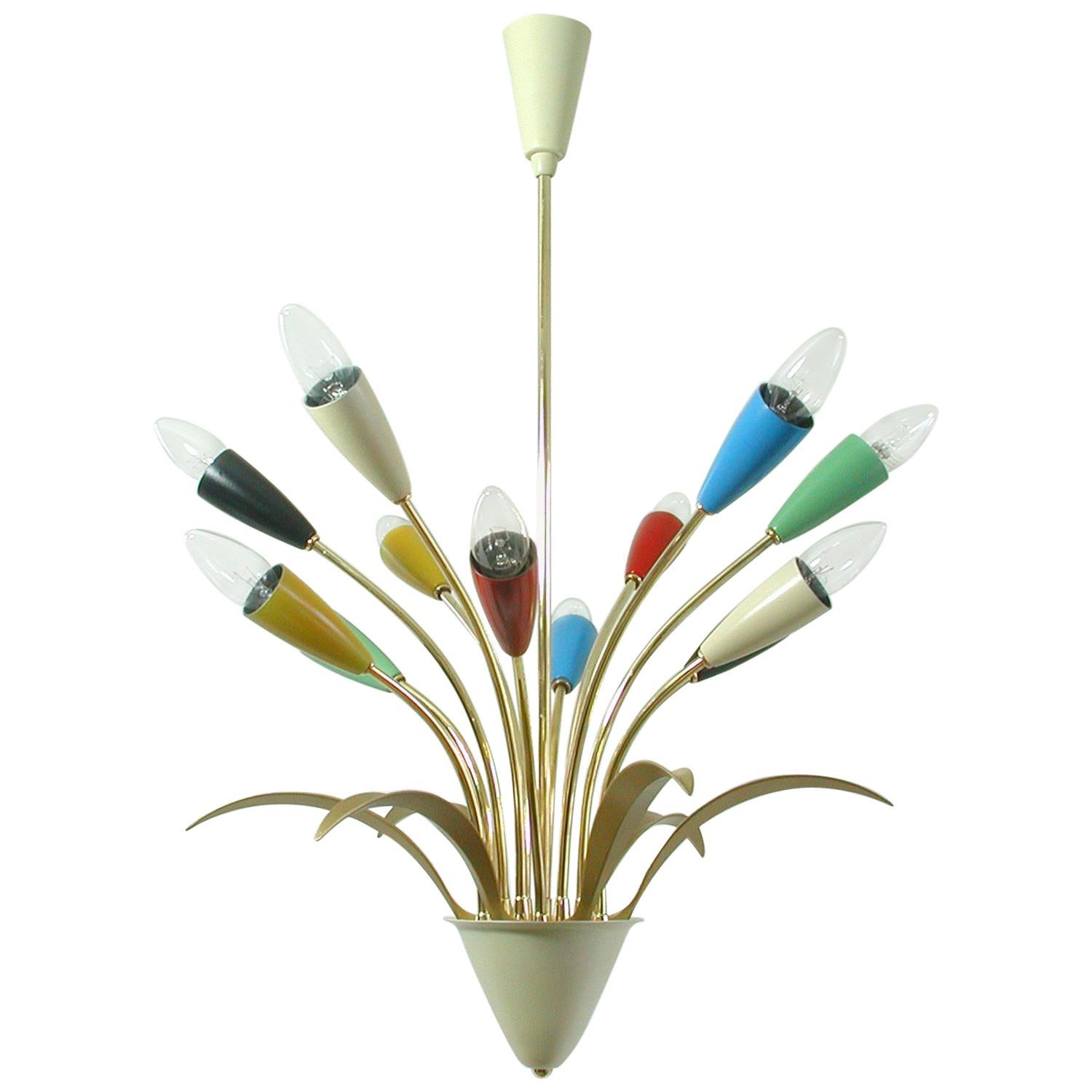 Midcentury Italian Multi-Color 12-Light Sputnik Chandelier by Arredoluce, 1950s