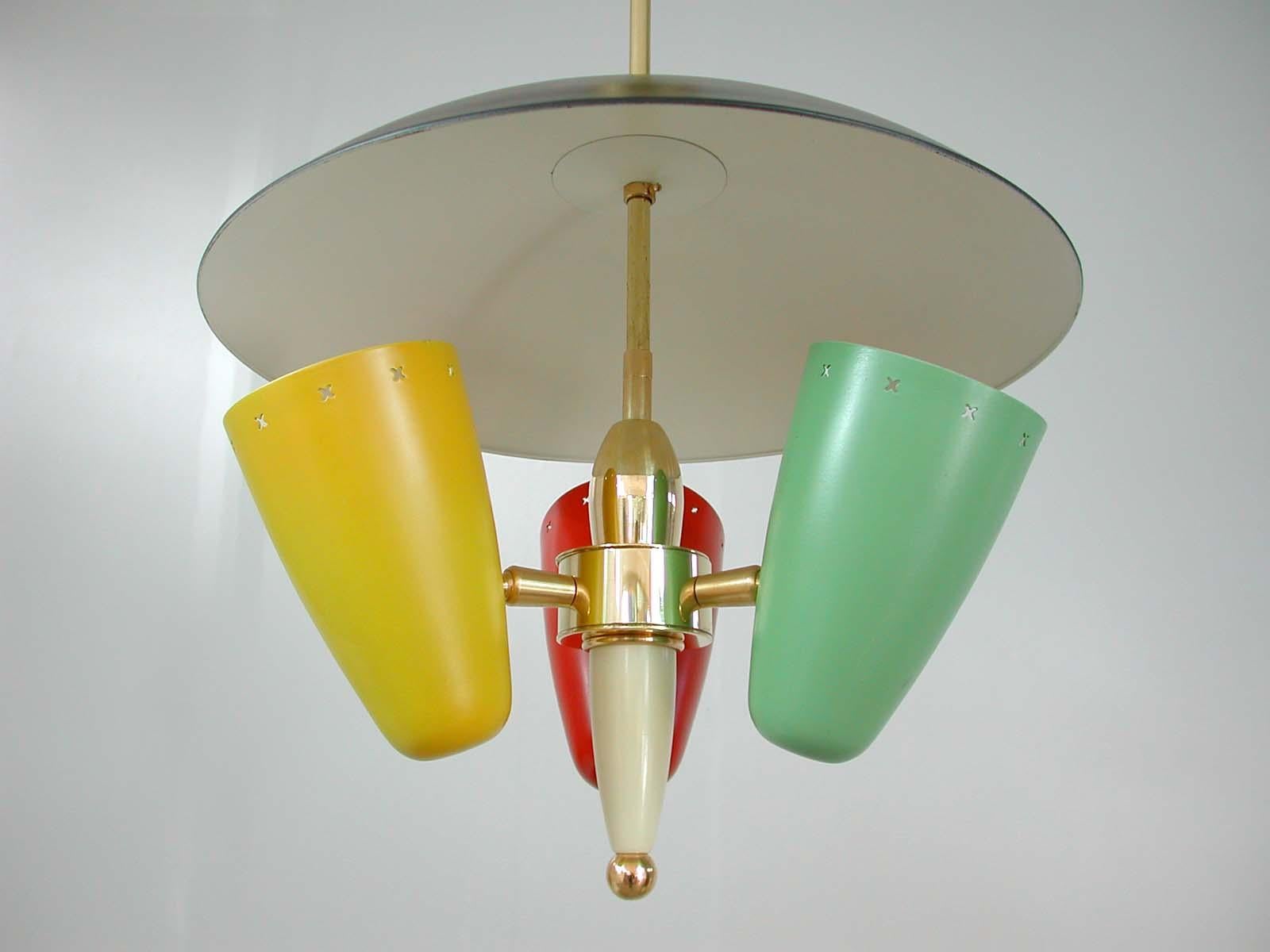 Lacquered Midcentury Italian Multi-Color Chandelier, 1950s For Sale