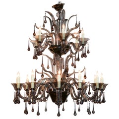 Vintage Midcentury Italian Murano Black Glass Chandelier