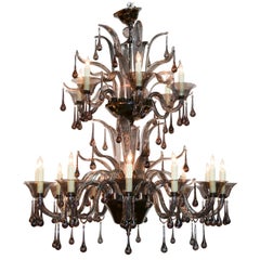 Midcentury Italian Murano Black Glass Chandelier