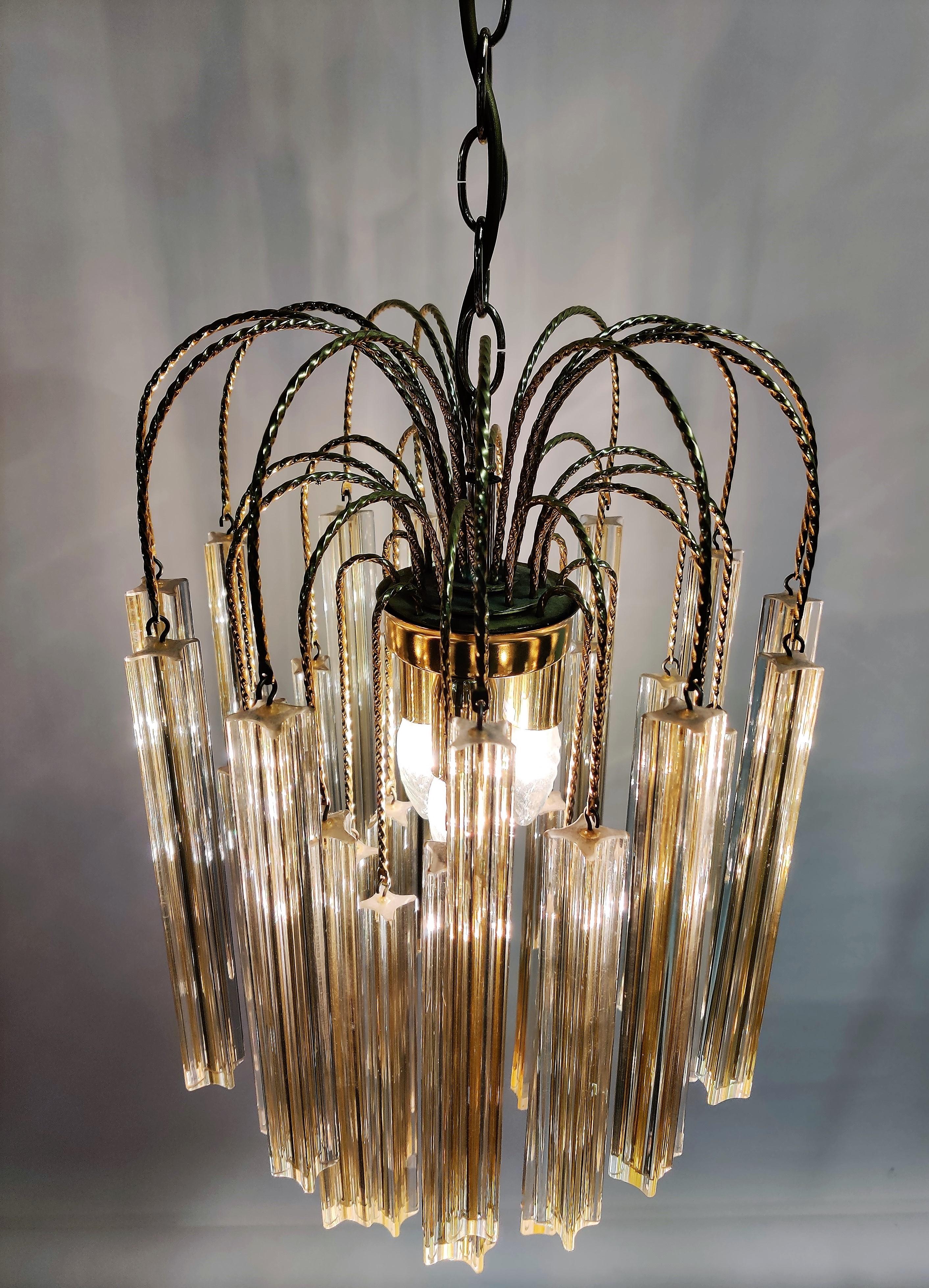 Midcentury Italian Murano by Paolo Venini White and Yellow Crystal Chandelier 3