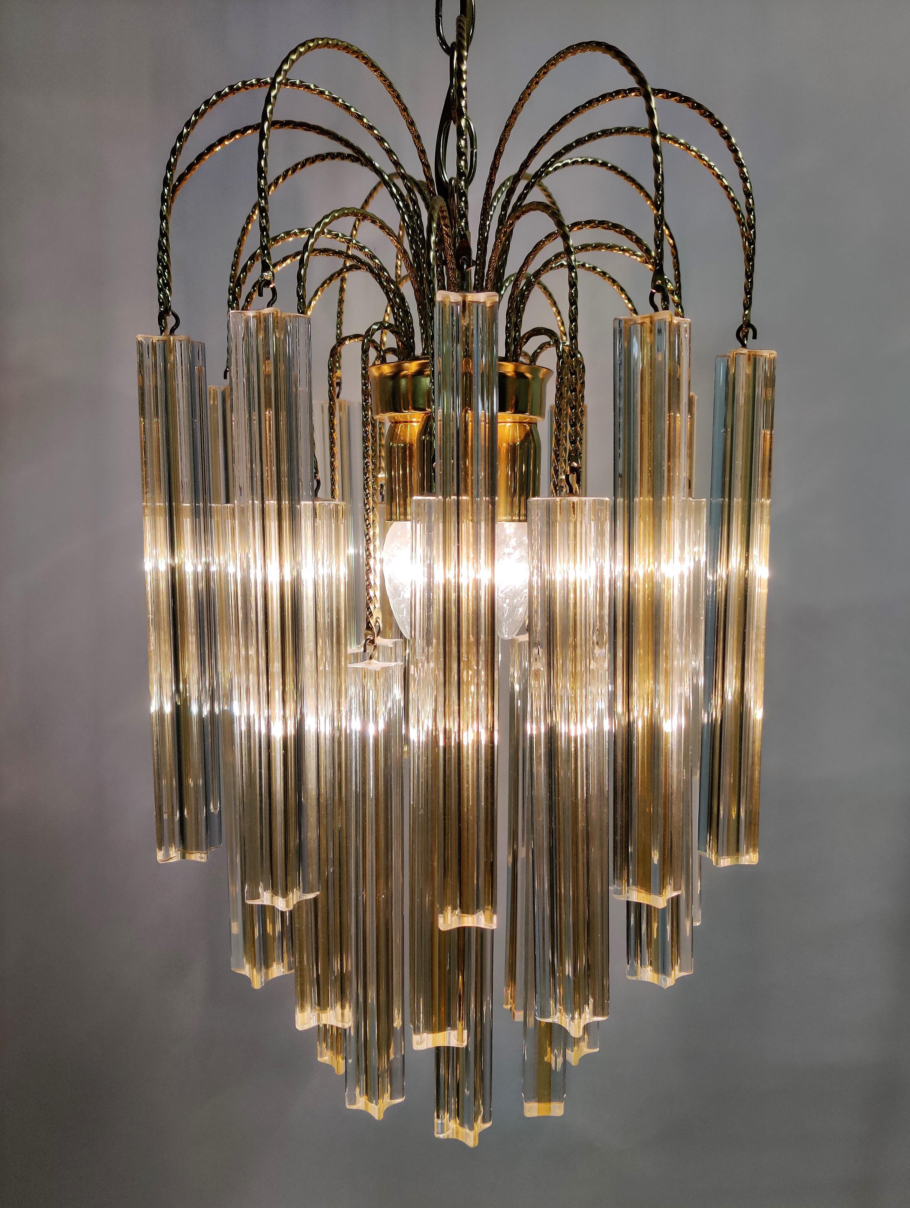 Midcentury Italian Murano by Paolo Venini White and Yellow Crystal Chandelier 6