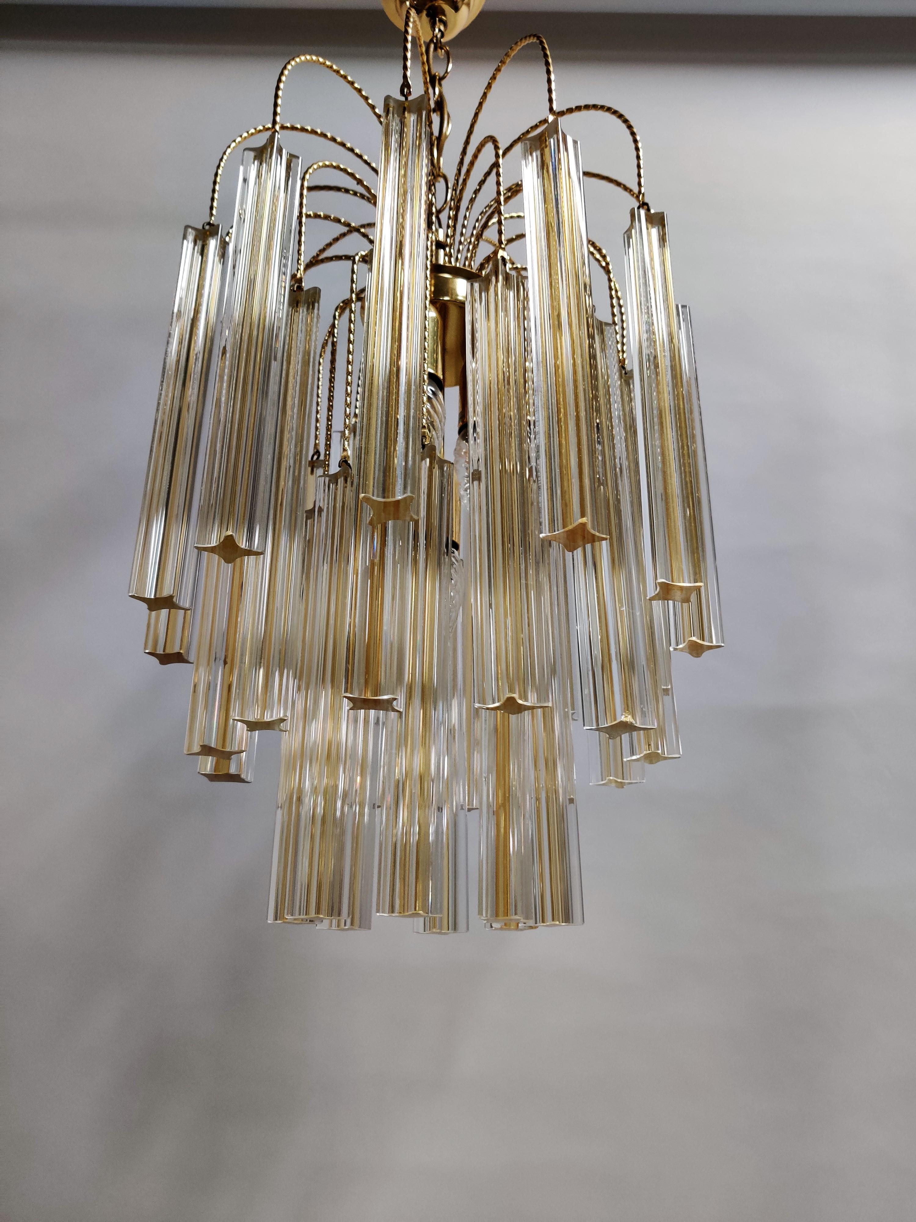 Midcentury Italian Murano by Paolo Venini White and Yellow Crystal Chandelier In Good Condition In HEVERLEE, BE