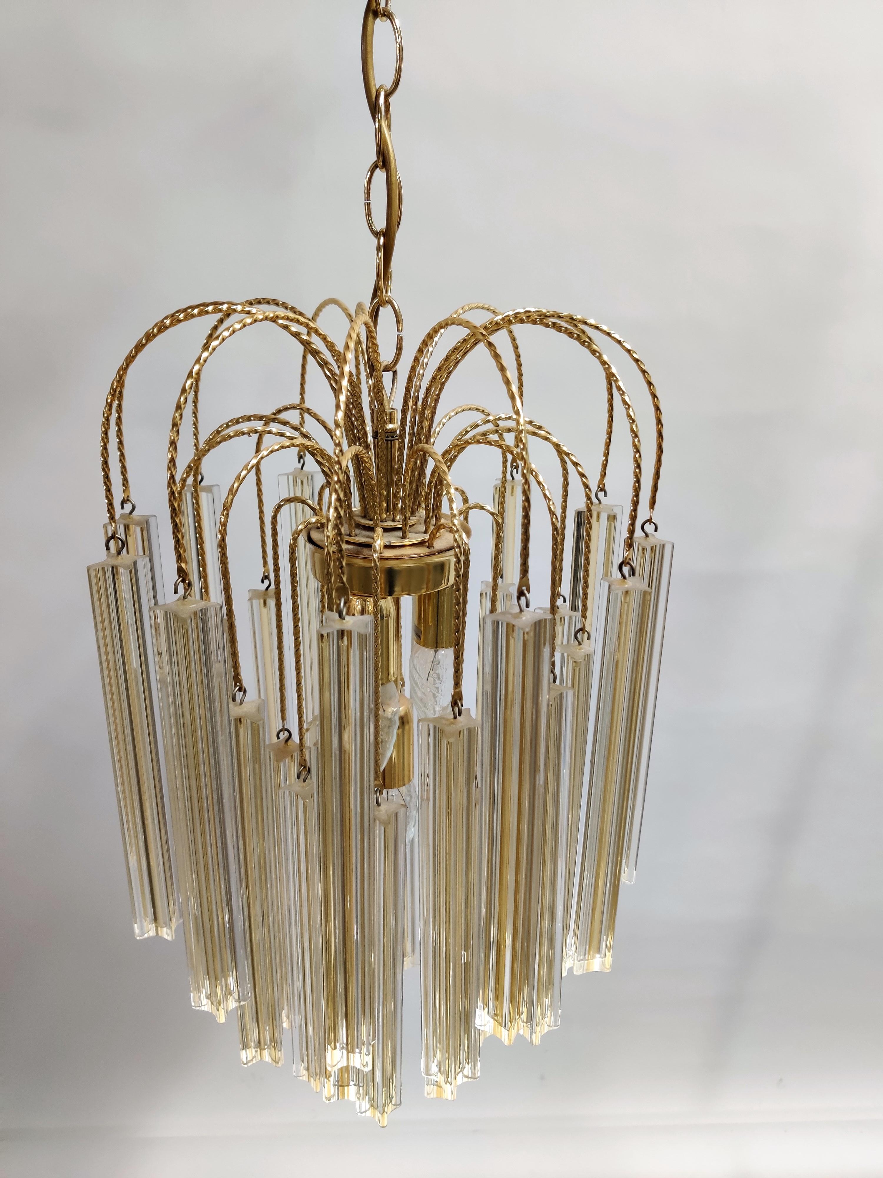 Late 20th Century Midcentury Italian Murano by Paolo Venini White and Yellow Crystal Chandelier