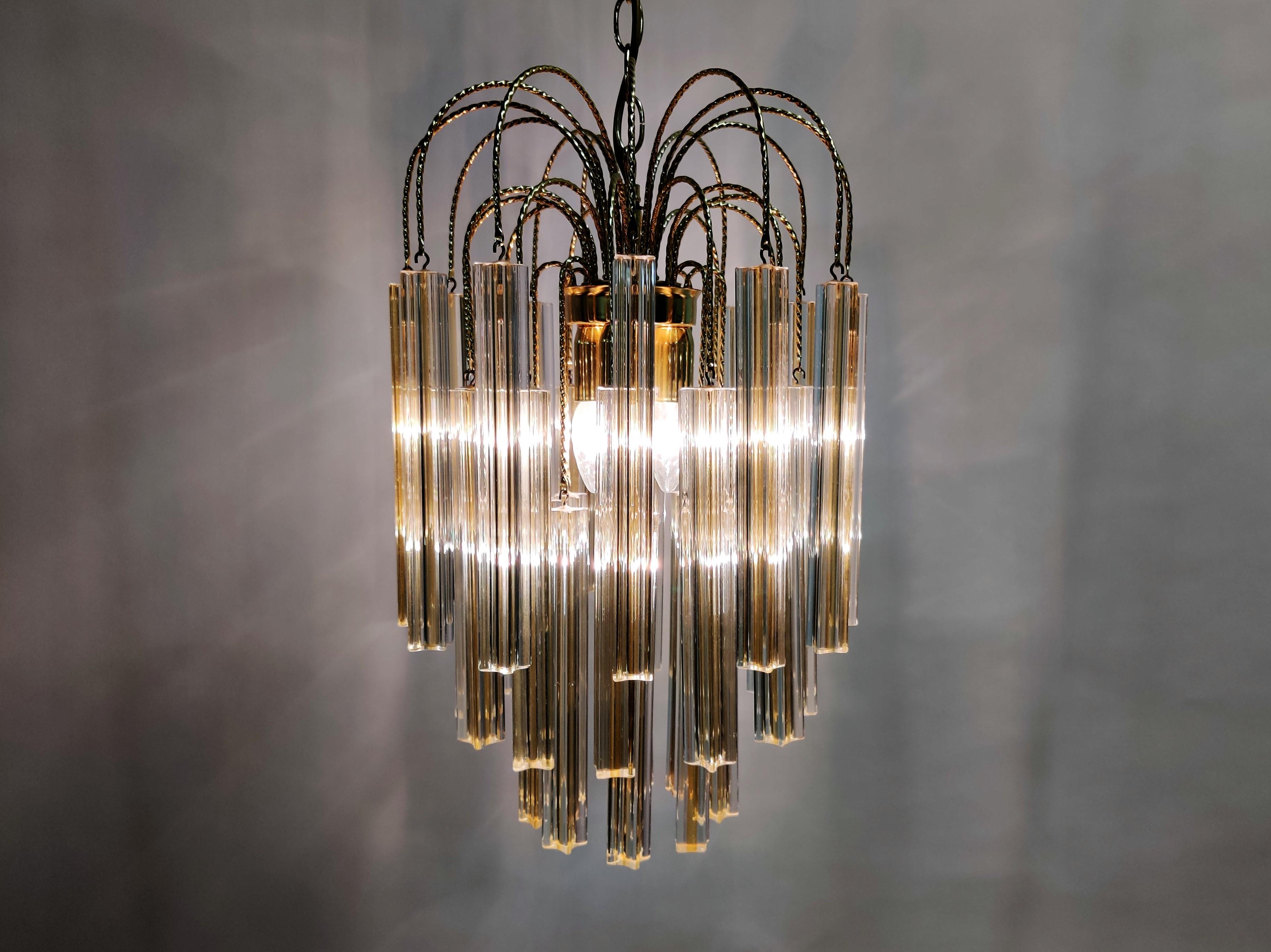 Metal Midcentury Italian Murano by Paolo Venini White and Yellow Crystal Chandelier