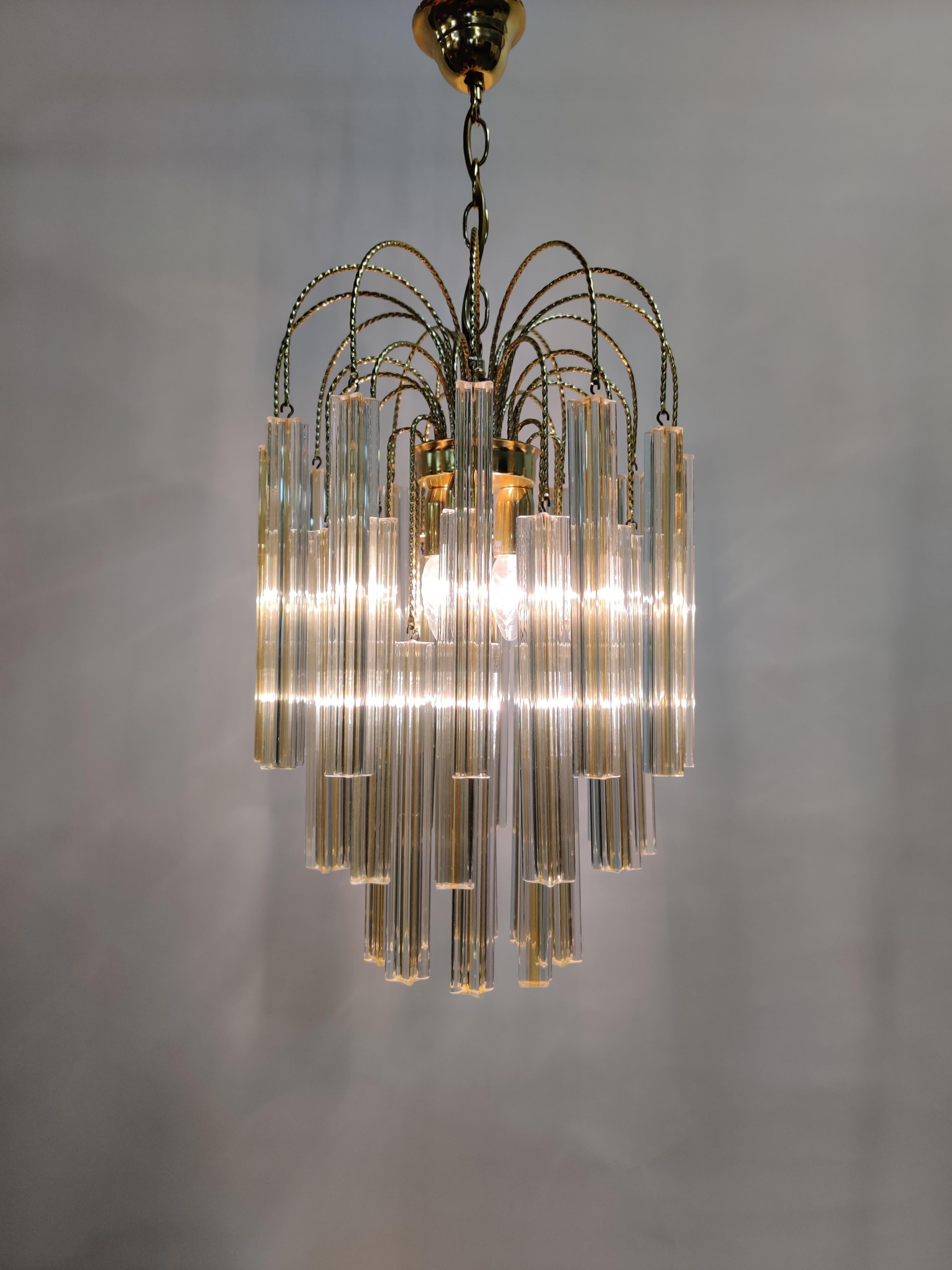 Midcentury Italian Murano by Paolo Venini White and Yellow Crystal Chandelier 2