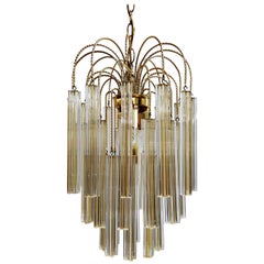 Midcentury Italian Murano by Paolo Venini White and Yellow Crystal Chandelier