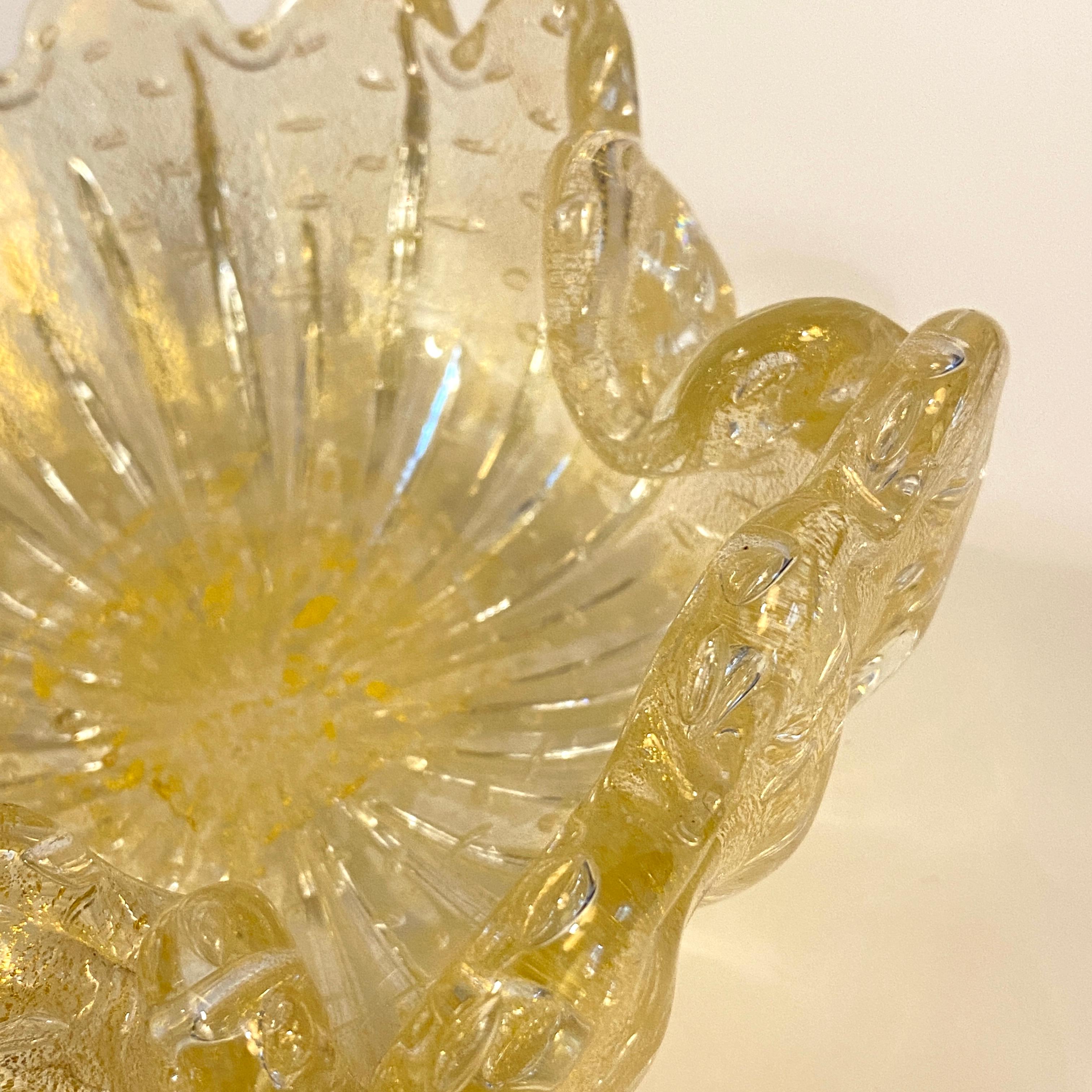 Midcentury Italian Murano Champagne Art Glass Clamshell Dish For Sale 5