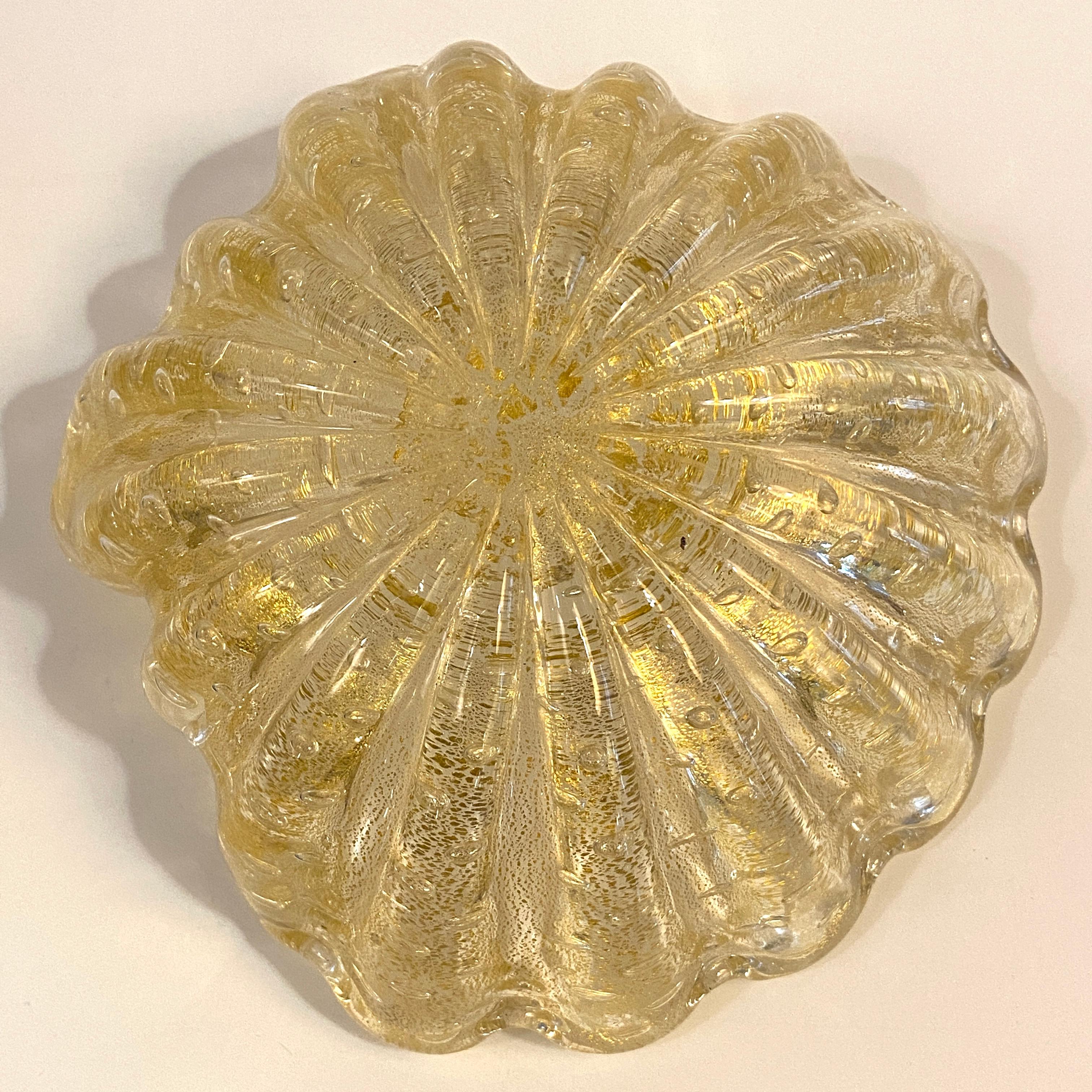Midcentury Italian Murano Champagne Art Glass Clamshell Dish For Sale 9