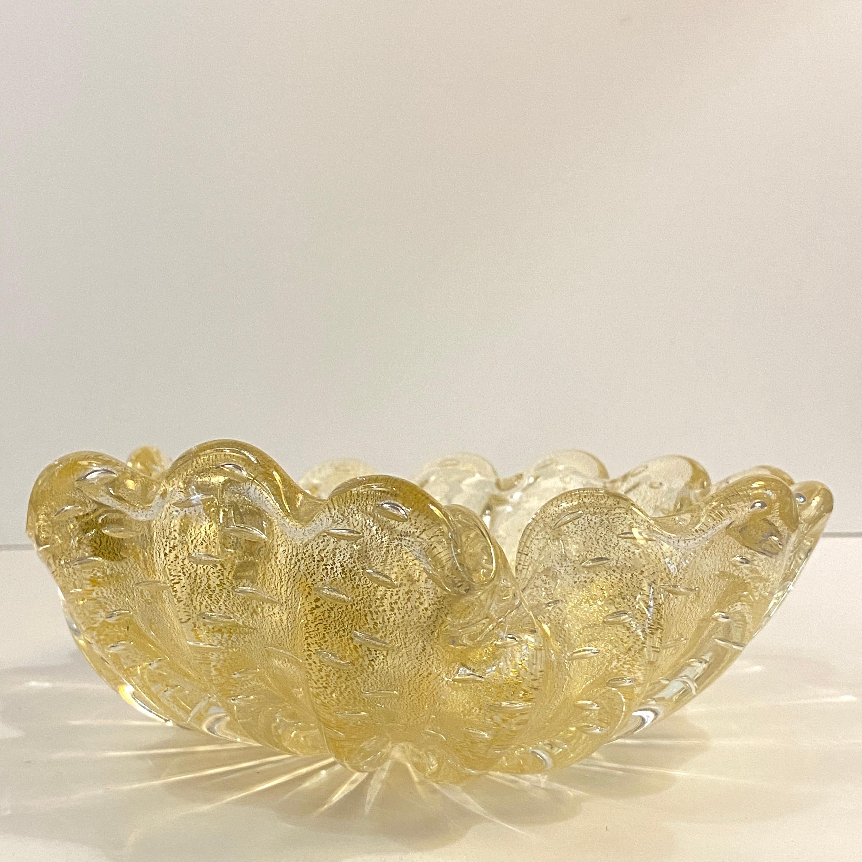 Midcentury Italian Murano Champagne Art Glass Clamshell Dish For Sale 2