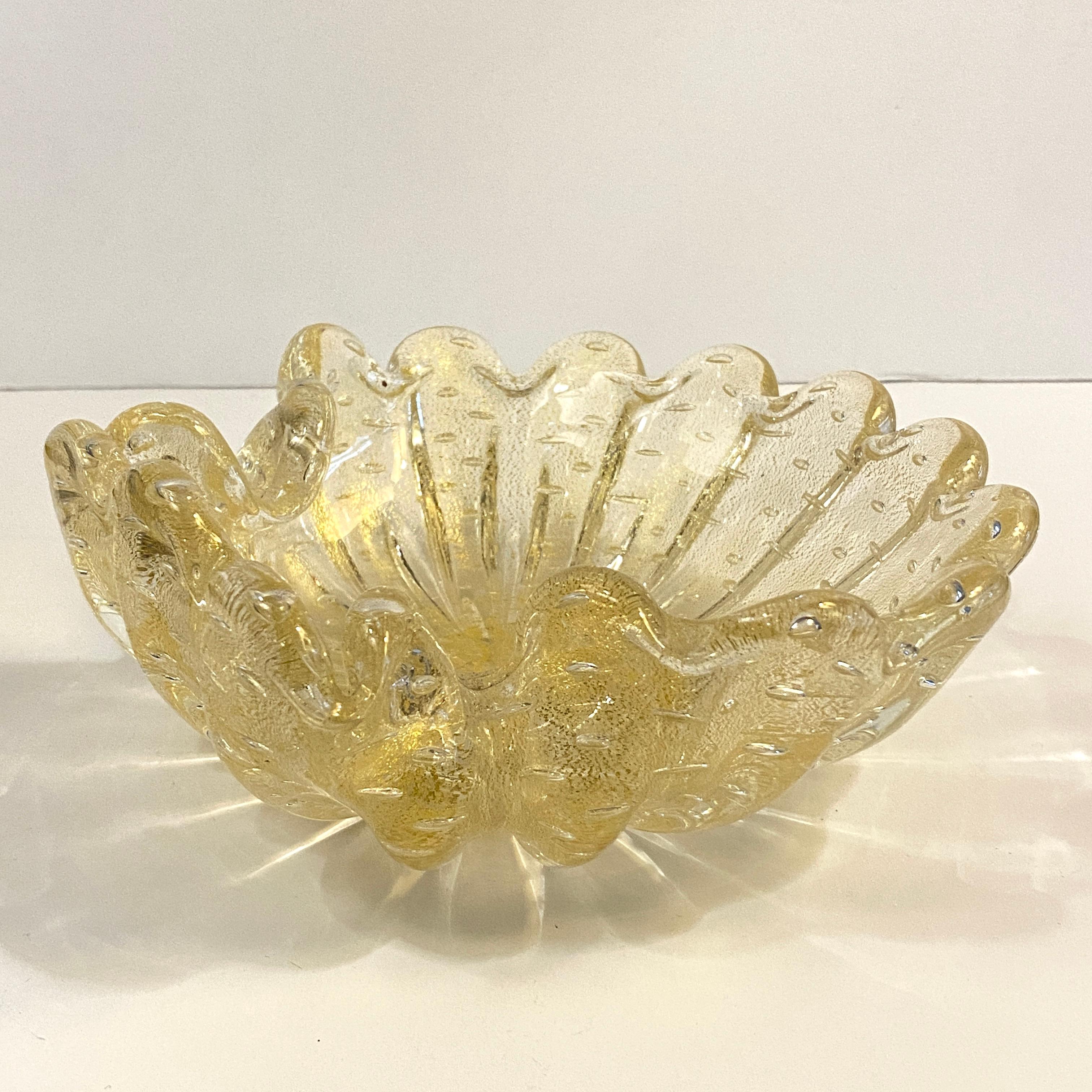 Midcentury Italian Murano Champagne Art Glass Clamshell Dish For Sale 4