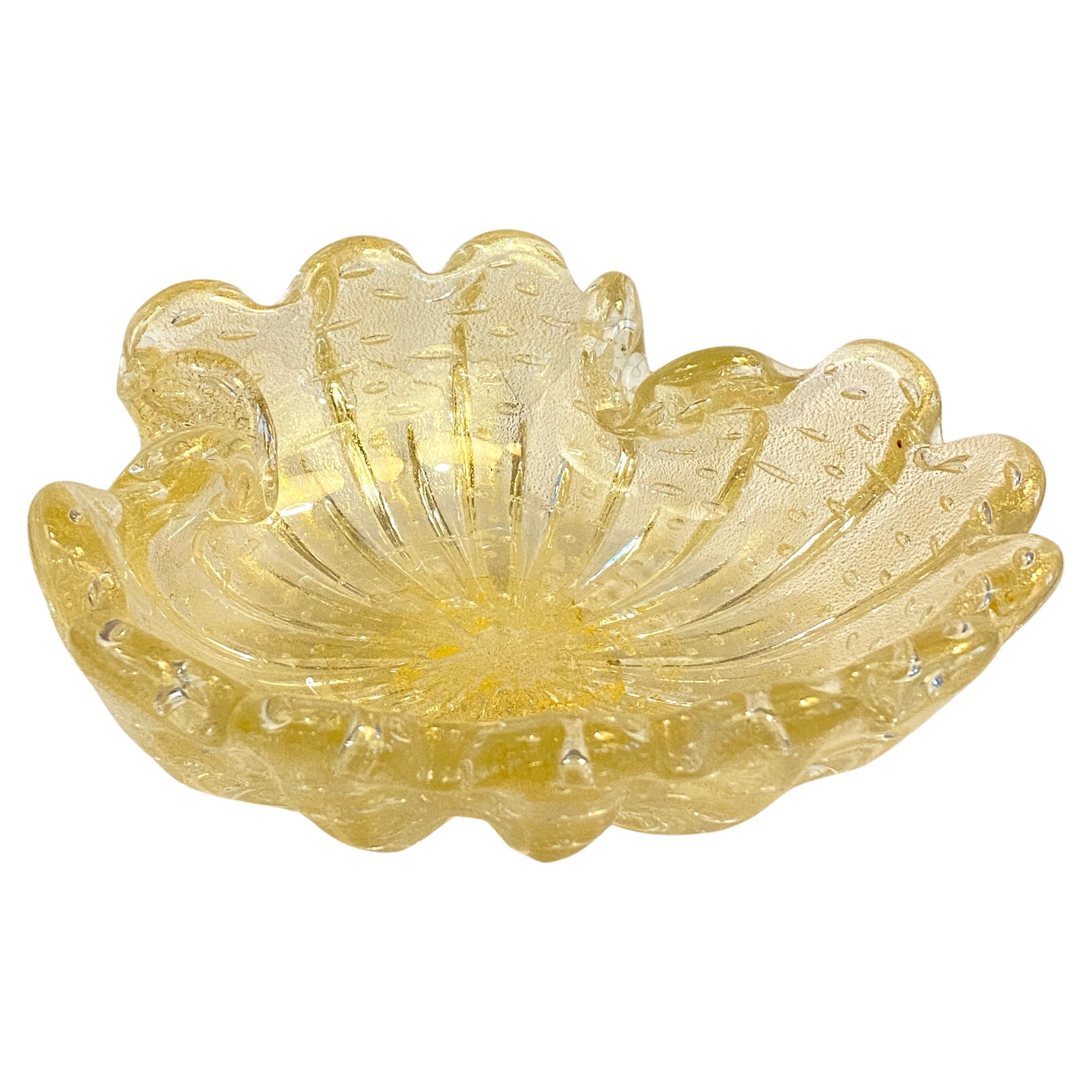 Midcentury Italian Murano Champagne Art Glass Clamshell Dish For Sale