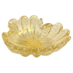 Used Midcentury Italian Murano Champagne Art Glass Clamshell Dish