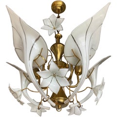 Midcentury Italian Murano Chandelier w. Stunning Mouthblown Glass Flower Shades