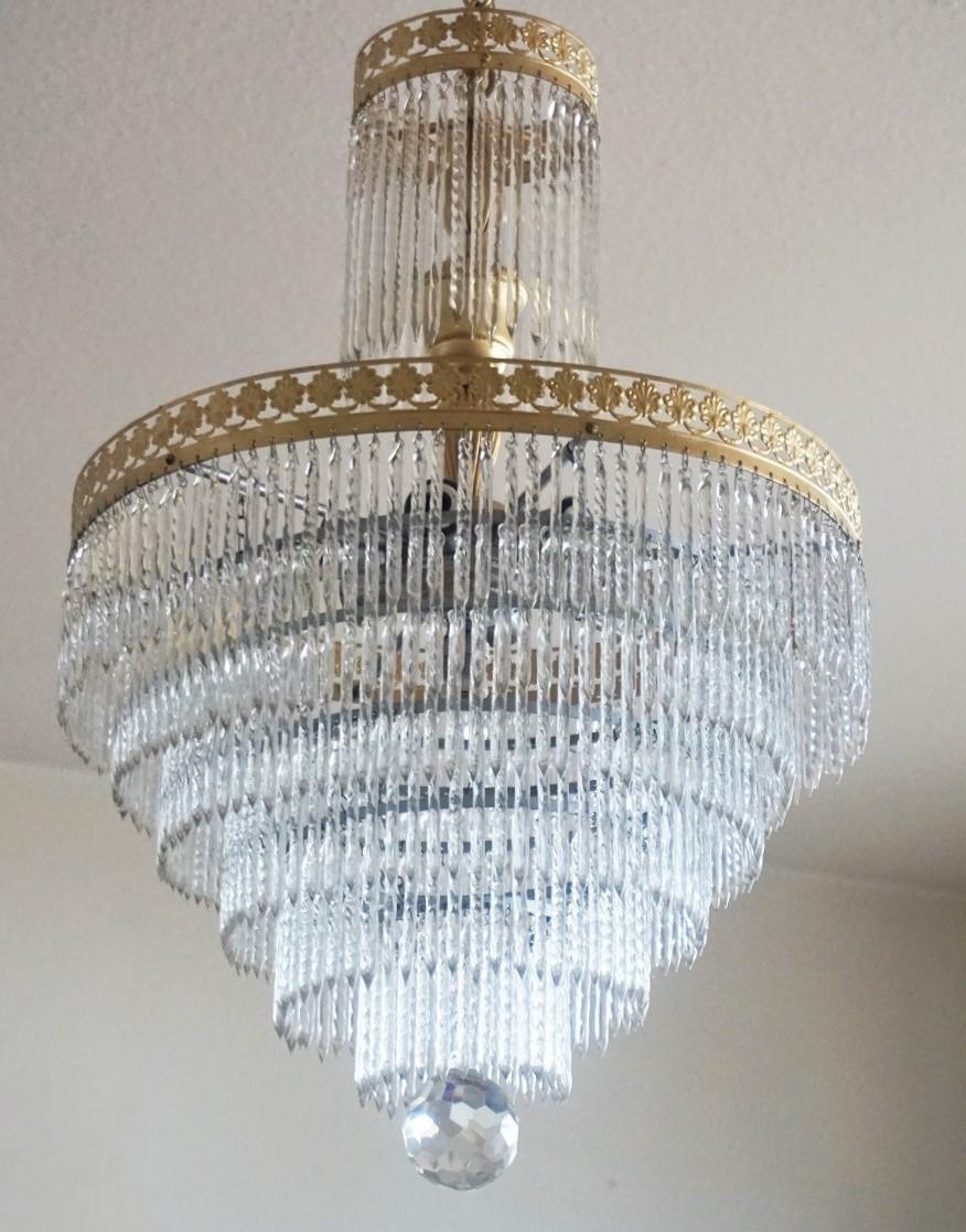 Midcentury Italian Murano Crystal Waterfall Seven-Light Flushmount, Chandelier In Good Condition In Frankfurt am Main, DE