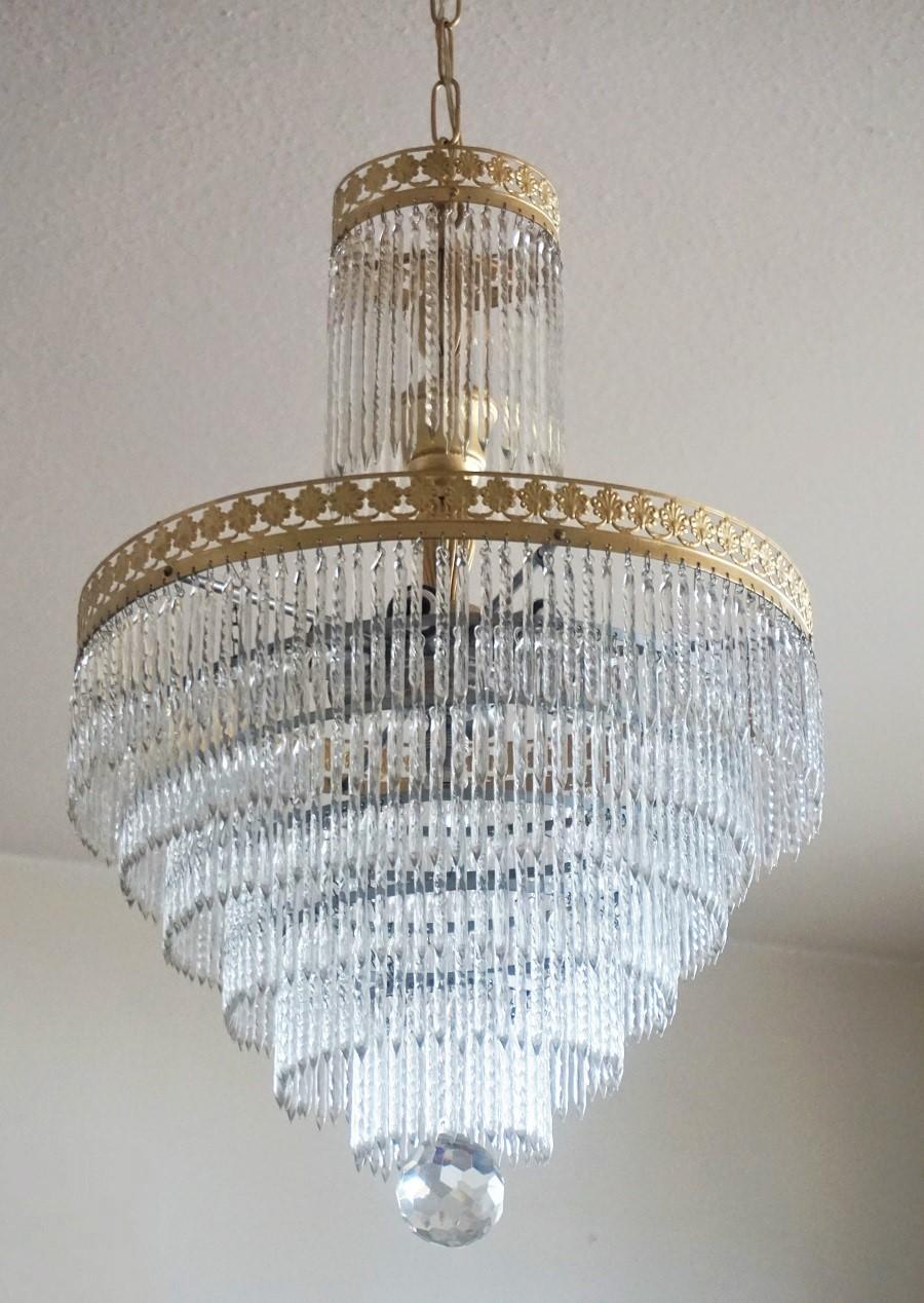 Midcentury Italian Murano Crystal Waterfall Seven-Light Flushmount, Chandelier 1