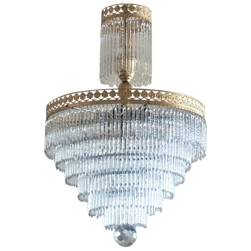 Midcentury Italian Murano Crystal Waterfall Seven-Light Flushmount, Chandelier