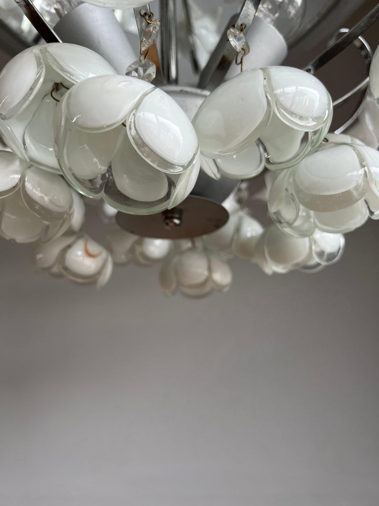 Midcentury Italian Murano Flush Mount W. Stunning Mouthblown White Glass Flowers For Sale 3