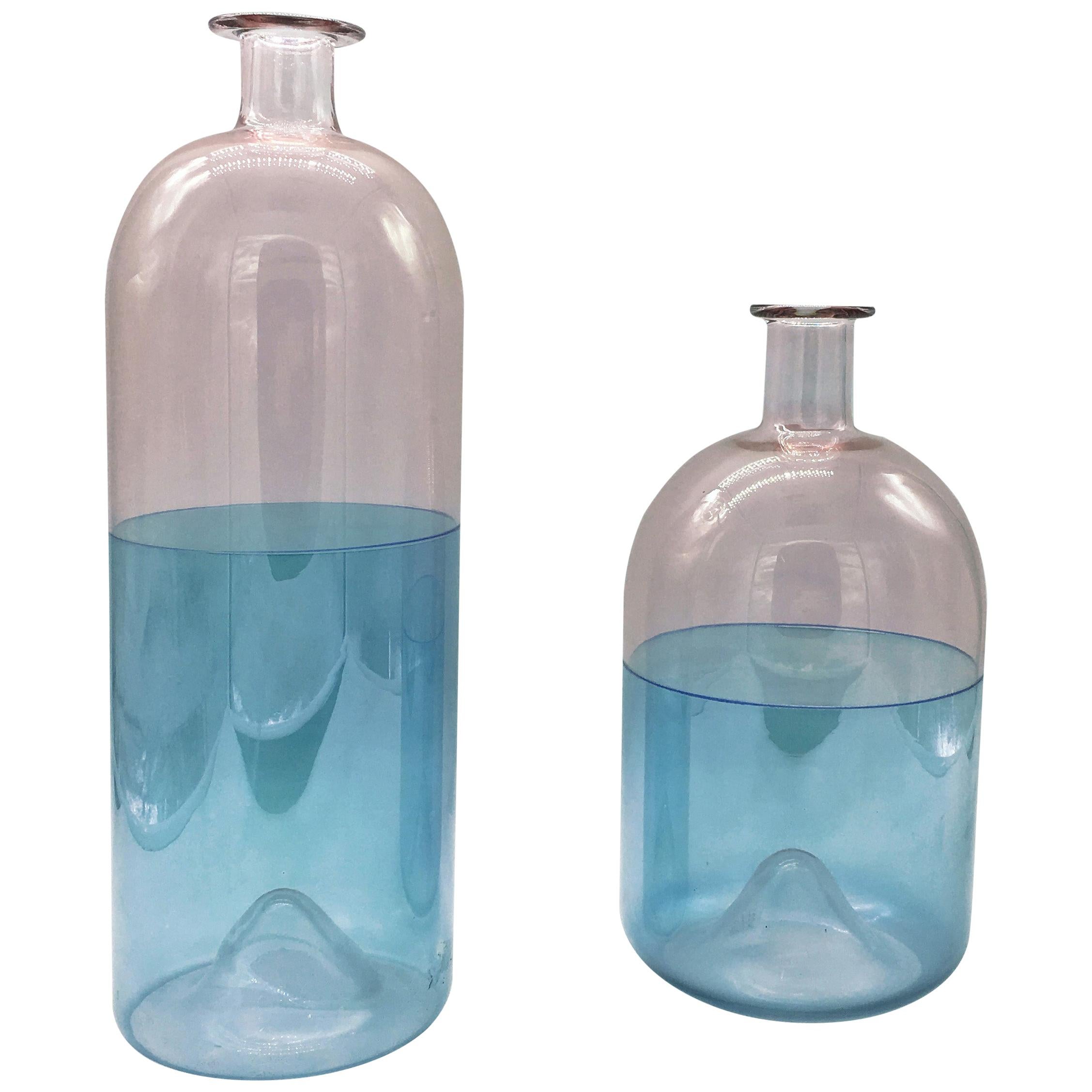 Midcentury Italian Murano Glass Bottles in the Style of Venini, 1960s, Set of 2