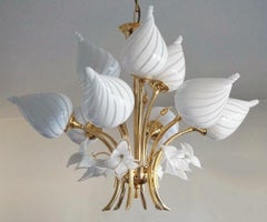 Venini Midcentury Murano Glass Brass Nine-Light Bouquet Chandelier, Italy, 1960s