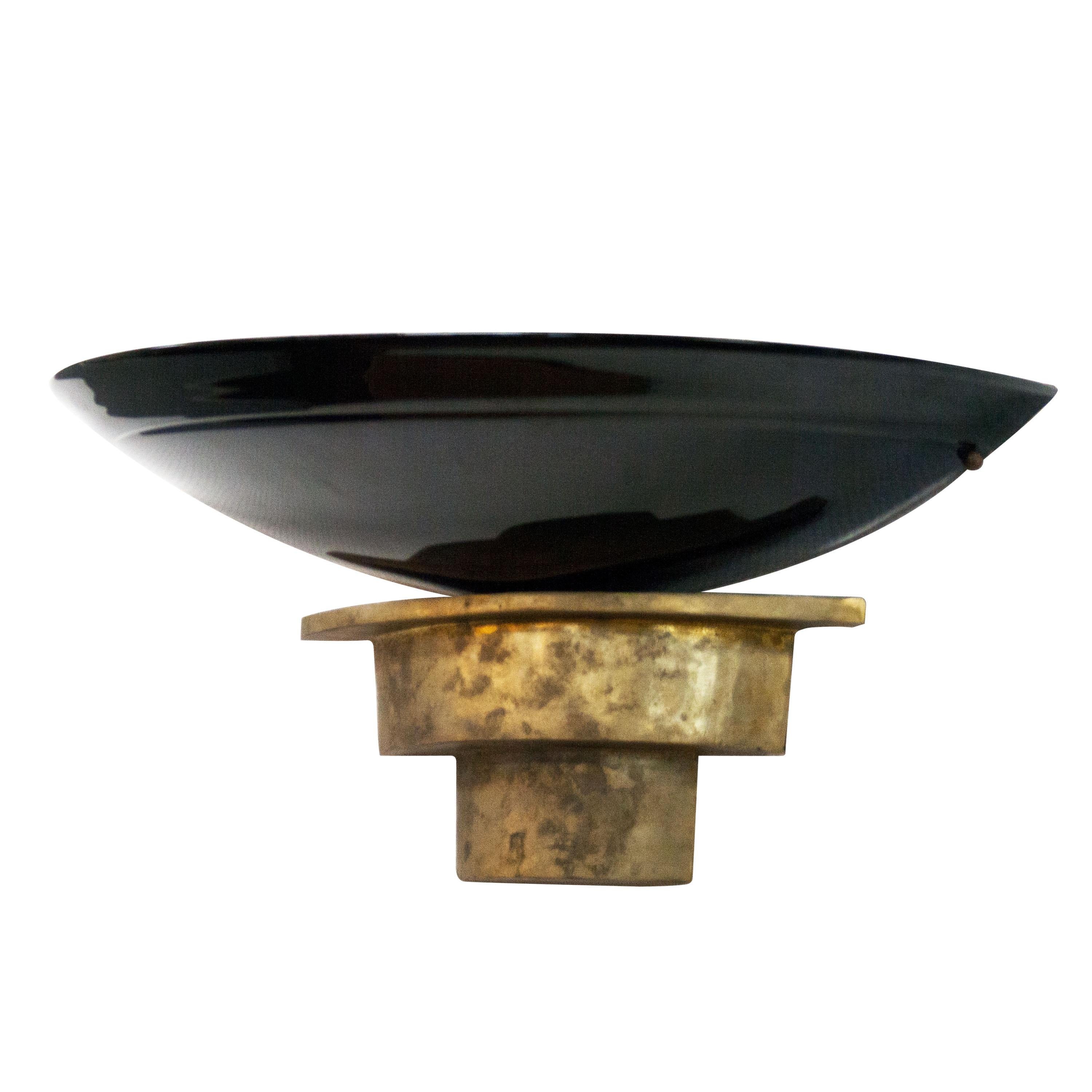 Mid-century sconce / wall light. Brass structure with patina and murano glass shade. Two inner light points.