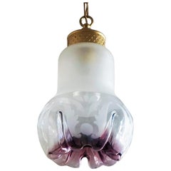 Midcentury Italian Murano Light Bulb Shape Pendant Etched and Amethyst  Glass