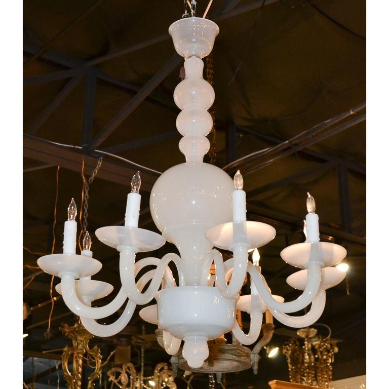 Midcentury Italian Murano Milk Glass Chandelier at 1stDibs