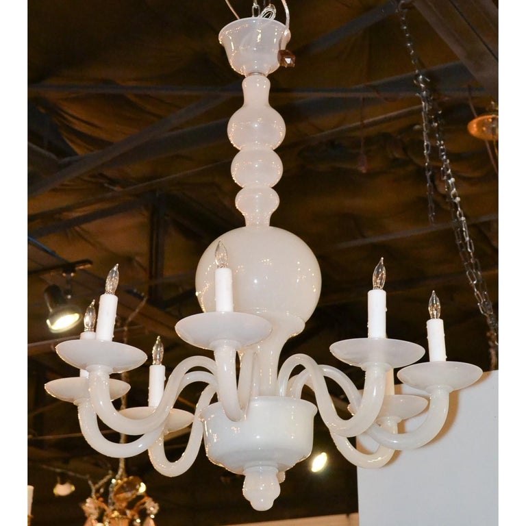 Midcentury Italian Murano Milk Glass Chandelier at 1stDibs