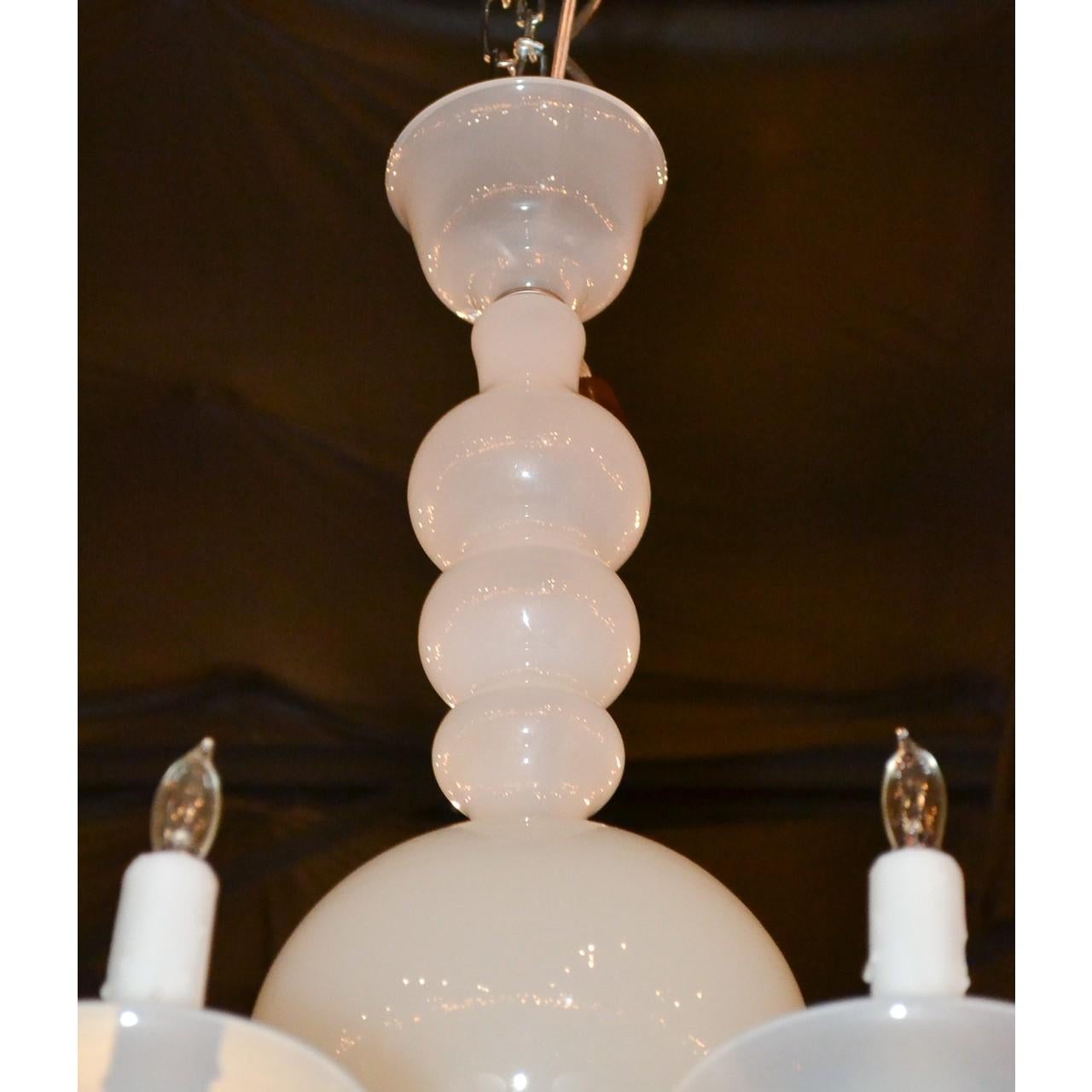 Midcentury Italian Murano Milk Glass Chandelier In Good Condition In Dallas, TX