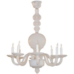 Midcentury Italian Murano Milk Glass Chandelier