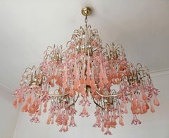 Midcentury Italian Murano Pink Glass Flowers Waterfall Wedding Cake Chandelier