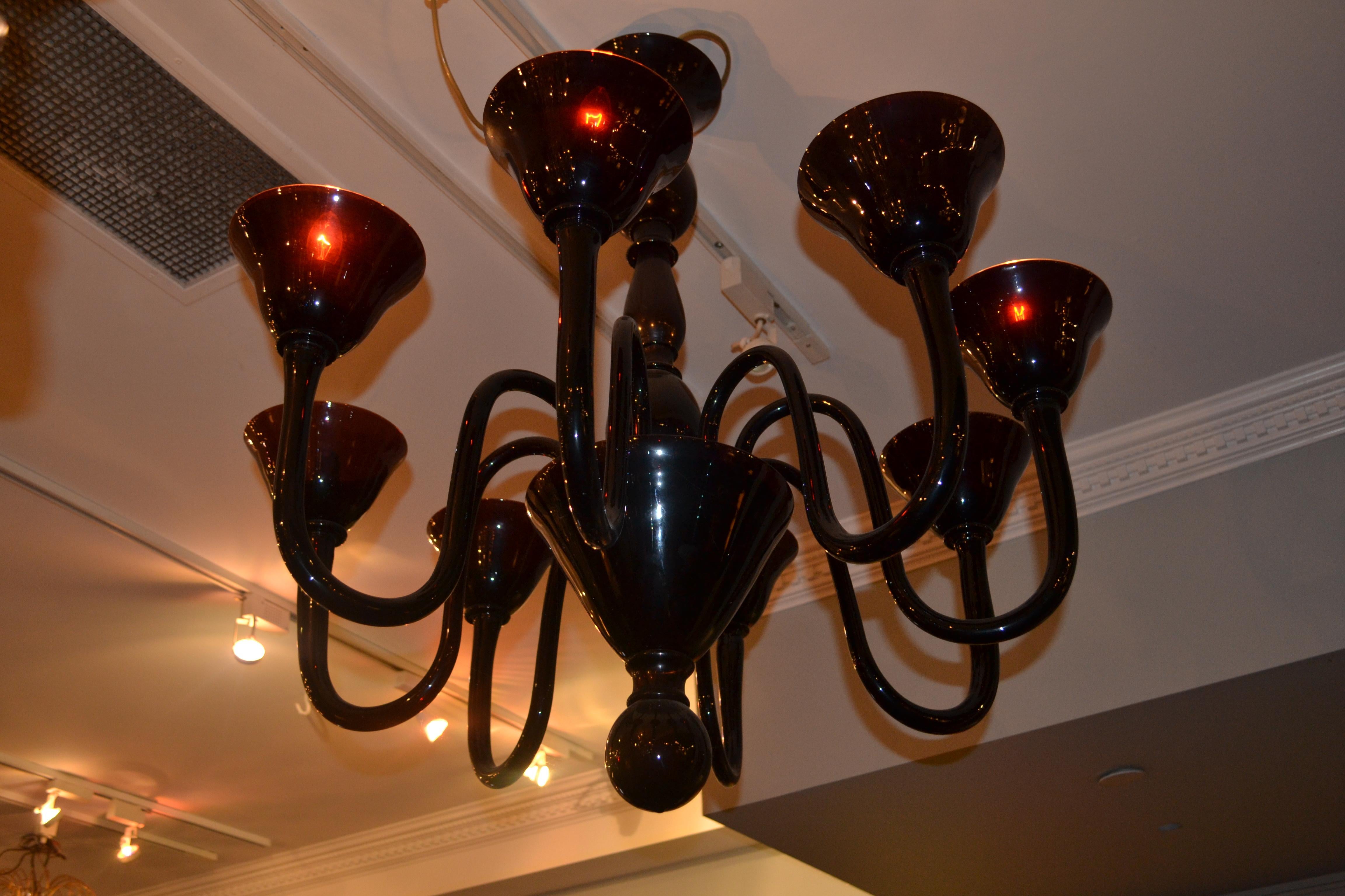 Midcentury Italian Murano Ruby Glass Chandelier For Sale 3
