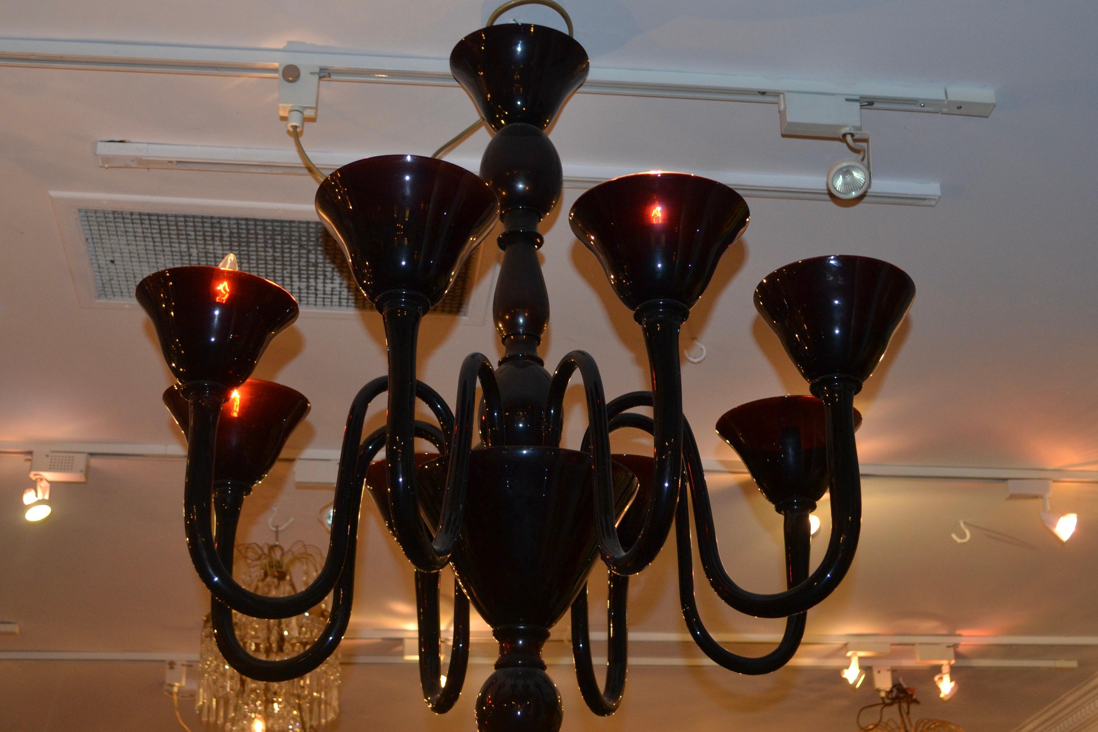 Lustre du milieu du siècle en verre de Murano avec rubis en vente 3