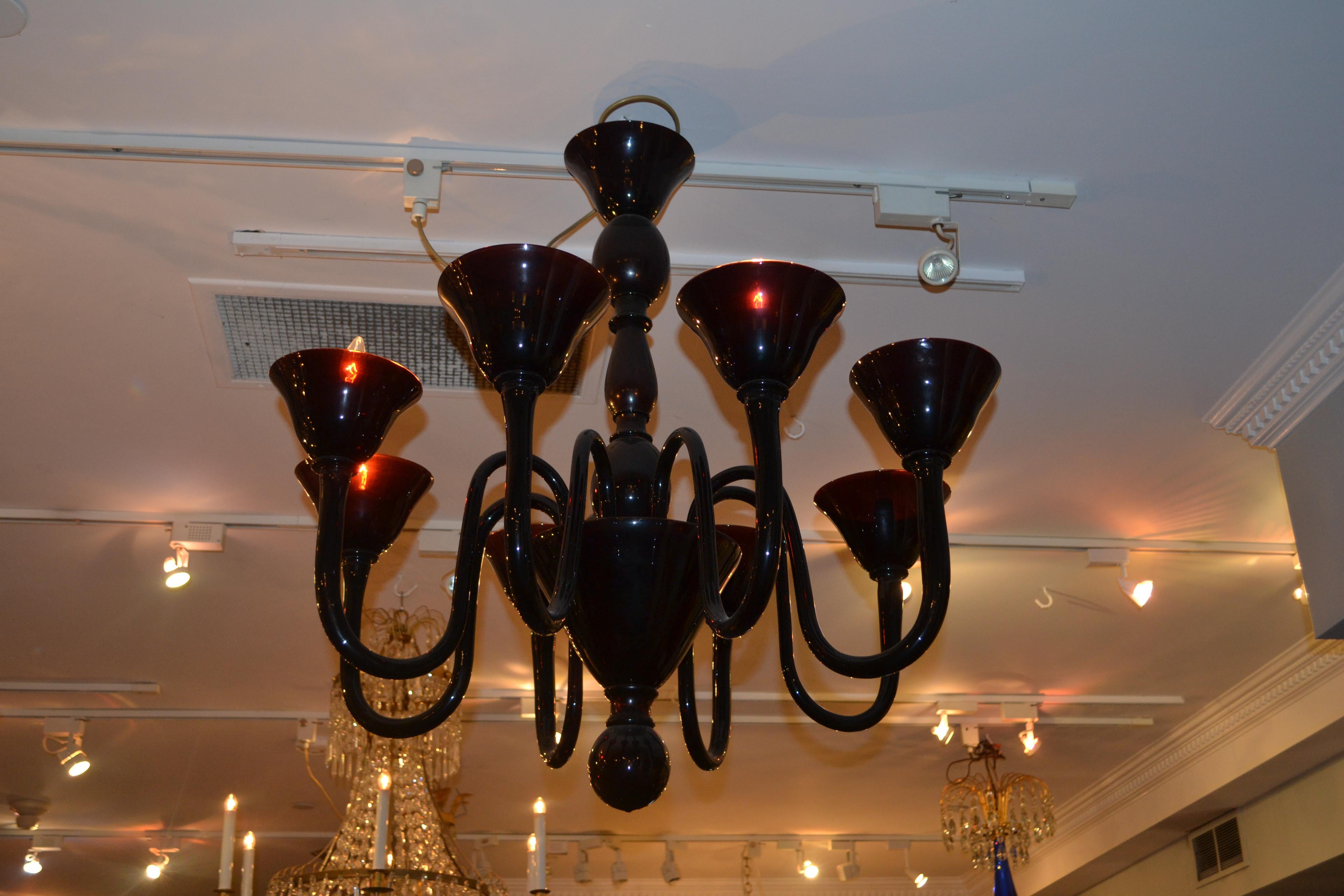 Midcentury Italian Murano Ruby Glass Chandelier For Sale 1