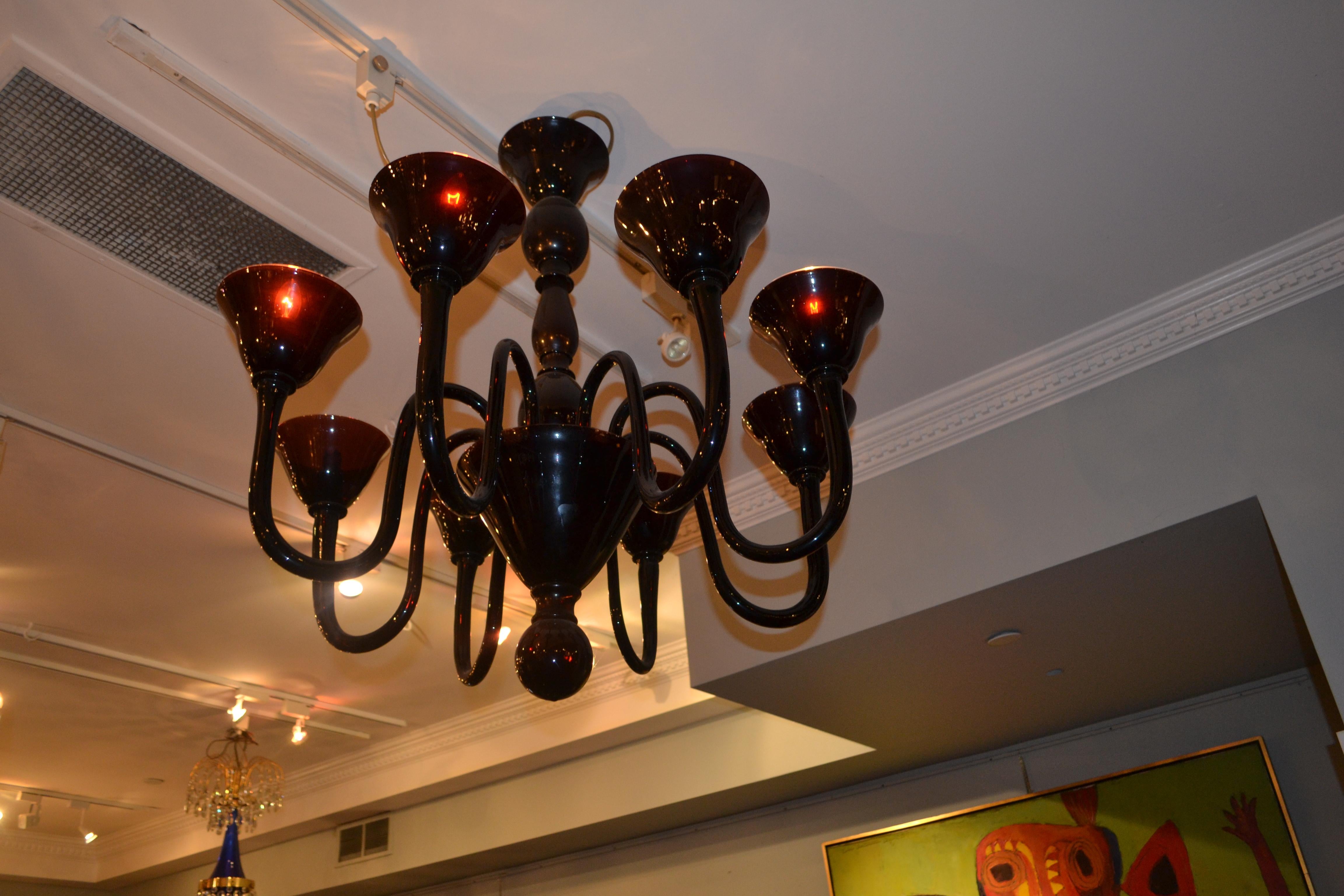 Midcentury Italian Murano Ruby Glass Chandelier For Sale 2