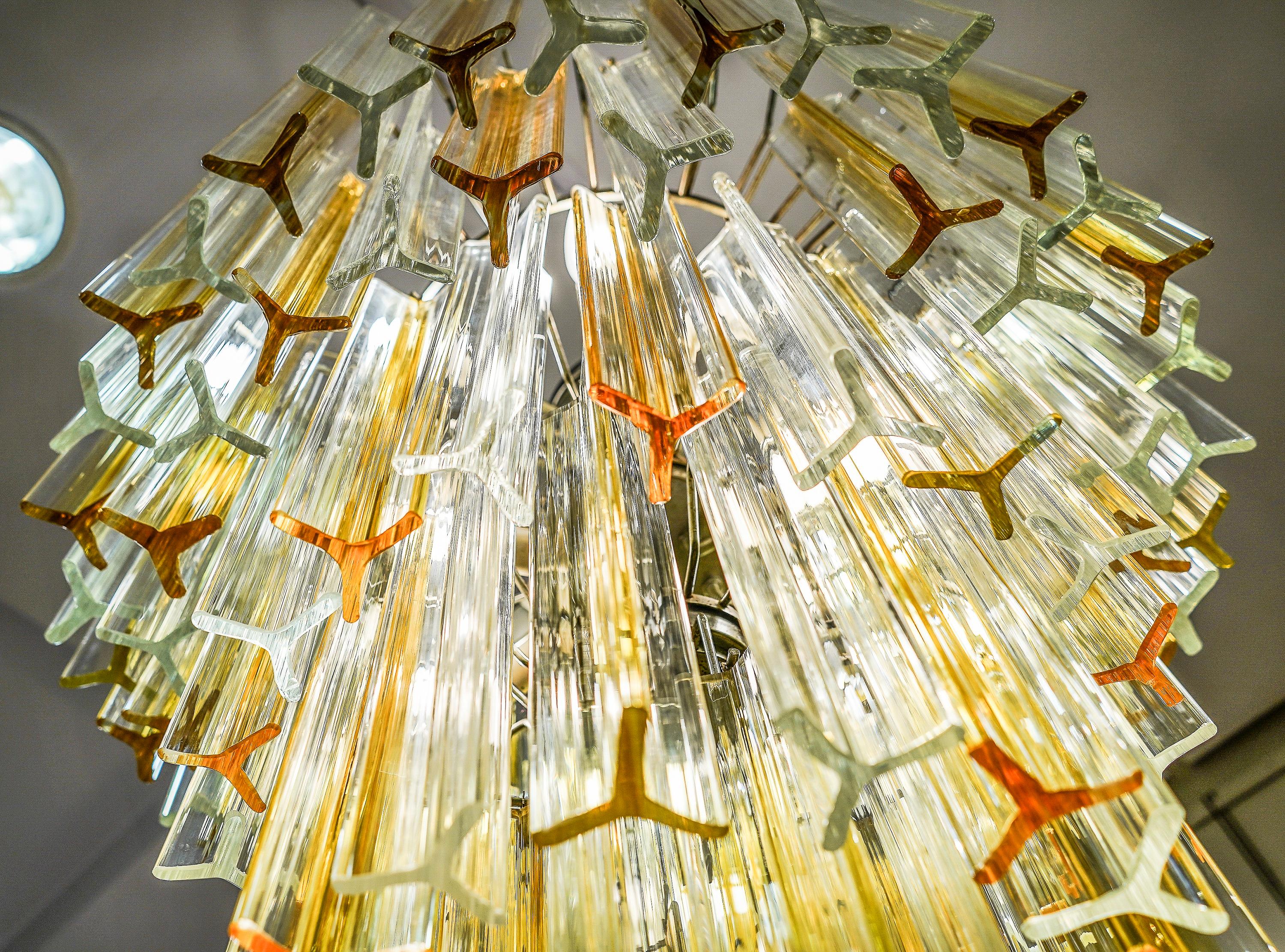 Midcentury Italian Murano Venini White and Yellow Crystal Chandelier, 1970s 2