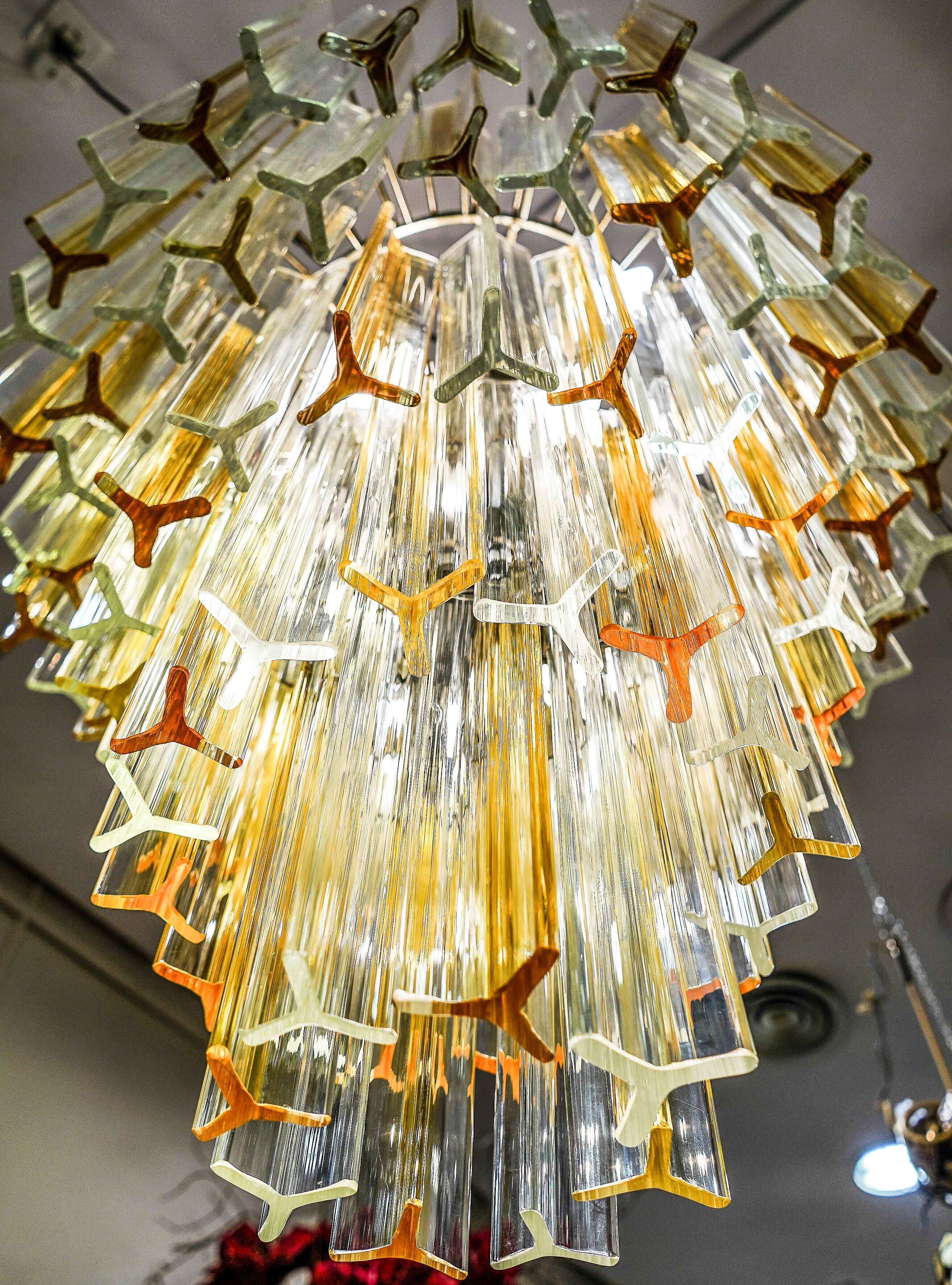 Midcentury Italian Murano Venini White and Yellow Crystal Chandelier, 1970s 10